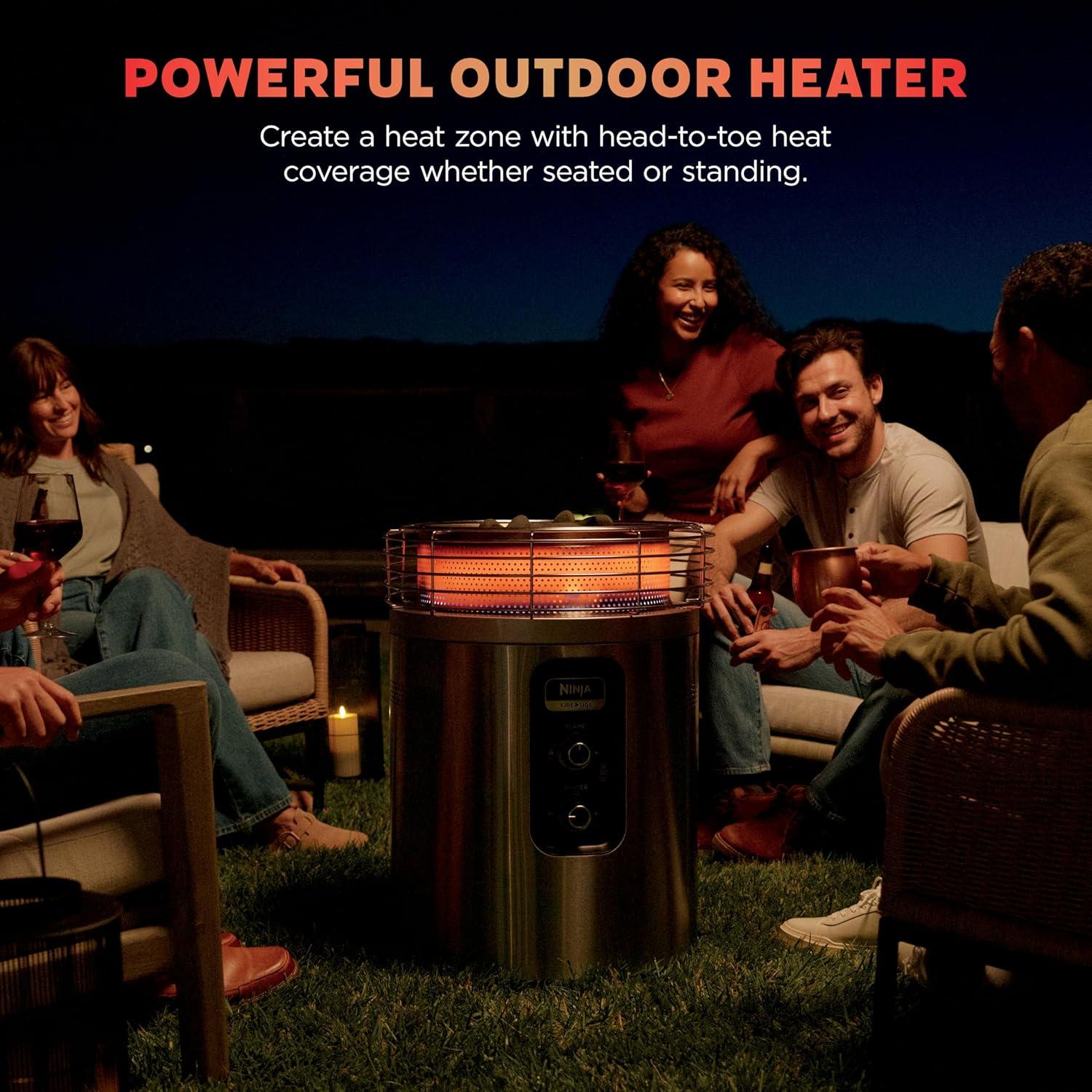 imageNinja Fireside360 Outdoor Heater amp Fire Pit 3 Modes Flame Heat Flame amp Heat Portable for Patio Deck Camping Beach Easy Control Smokeless Flames Push to Start Ignition Stone OF101STStainless Steel