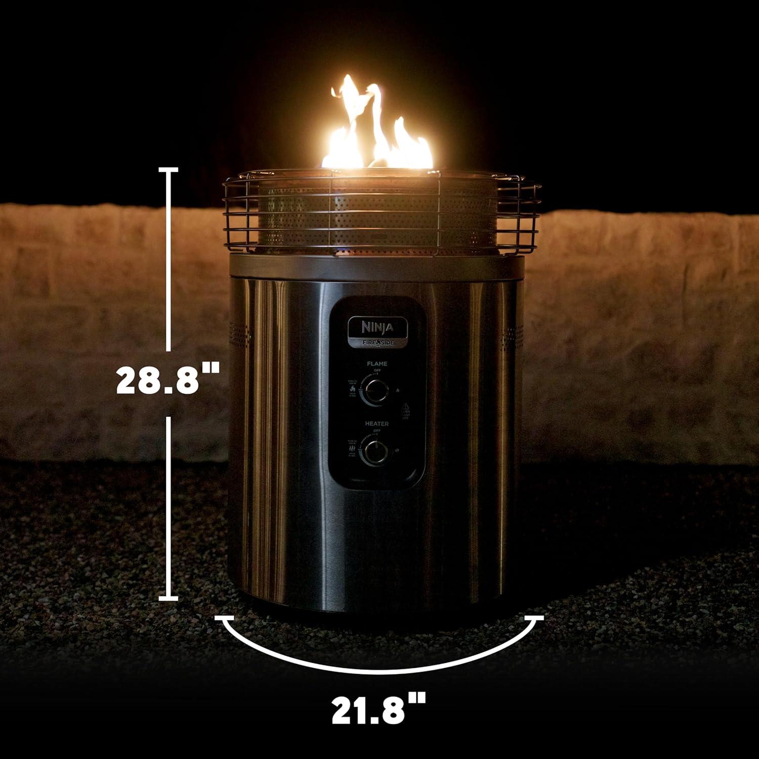imageNinja Fireside360 Outdoor Heater amp Fire Pit 3 Modes Flame Heat Flame amp Heat Portable for Patio Deck Camping Beach Easy Control Smokeless Flames Push to Start Ignition Stone OF101STStainless Steel