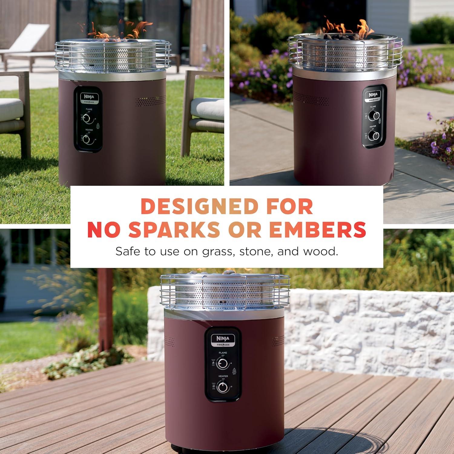 imageNinja Fireside360 Outdoor Heater amp Fire Pit 3 Modes Flame Heat Flame amp Heat Portable for Patio Deck Camping Beach Easy Control Smokeless Flames Push to Start Ignition Stone OF101STMaroon