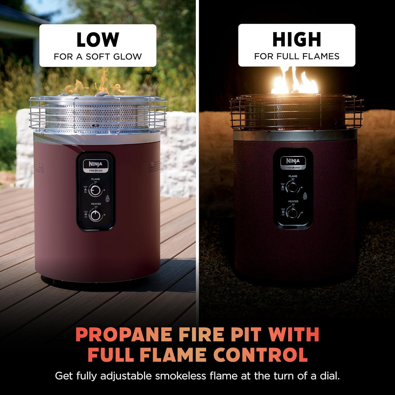 imageNinja Fireside360 Outdoor Heater amp Fire Pit 3 Modes Flame Heat Flame amp Heat Portable for Patio Deck Camping Beach Easy Control Smokeless Flames Push to Start Ignition Stone OF101STMaroon
