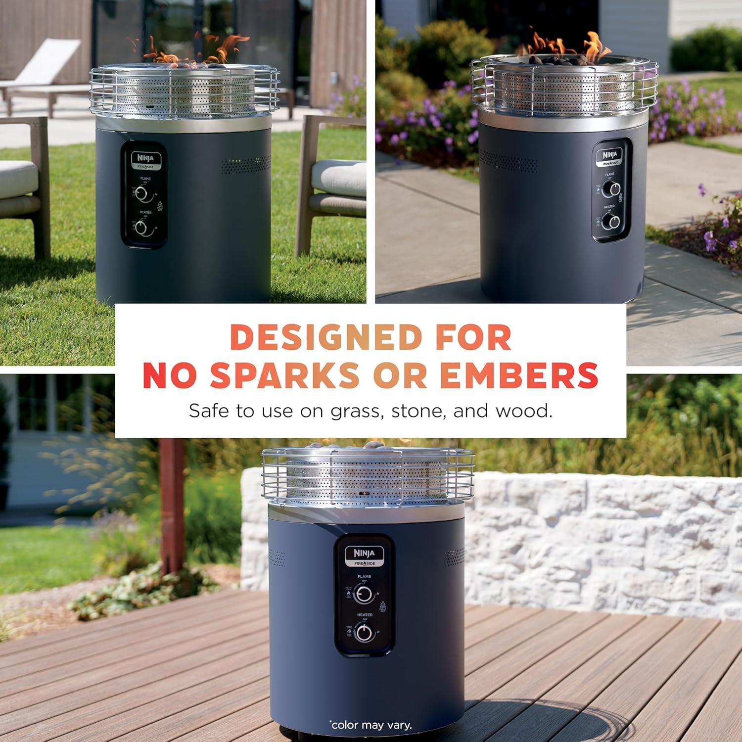 imageNinja Fireside360 Outdoor Heater amp Fire Pit 3 Modes Flame Heat Flame amp Heat Portable for Patio Deck Camping Beach Easy Control Smokeless Flames Push to Start Ignition Stone OF101STStainless Steel