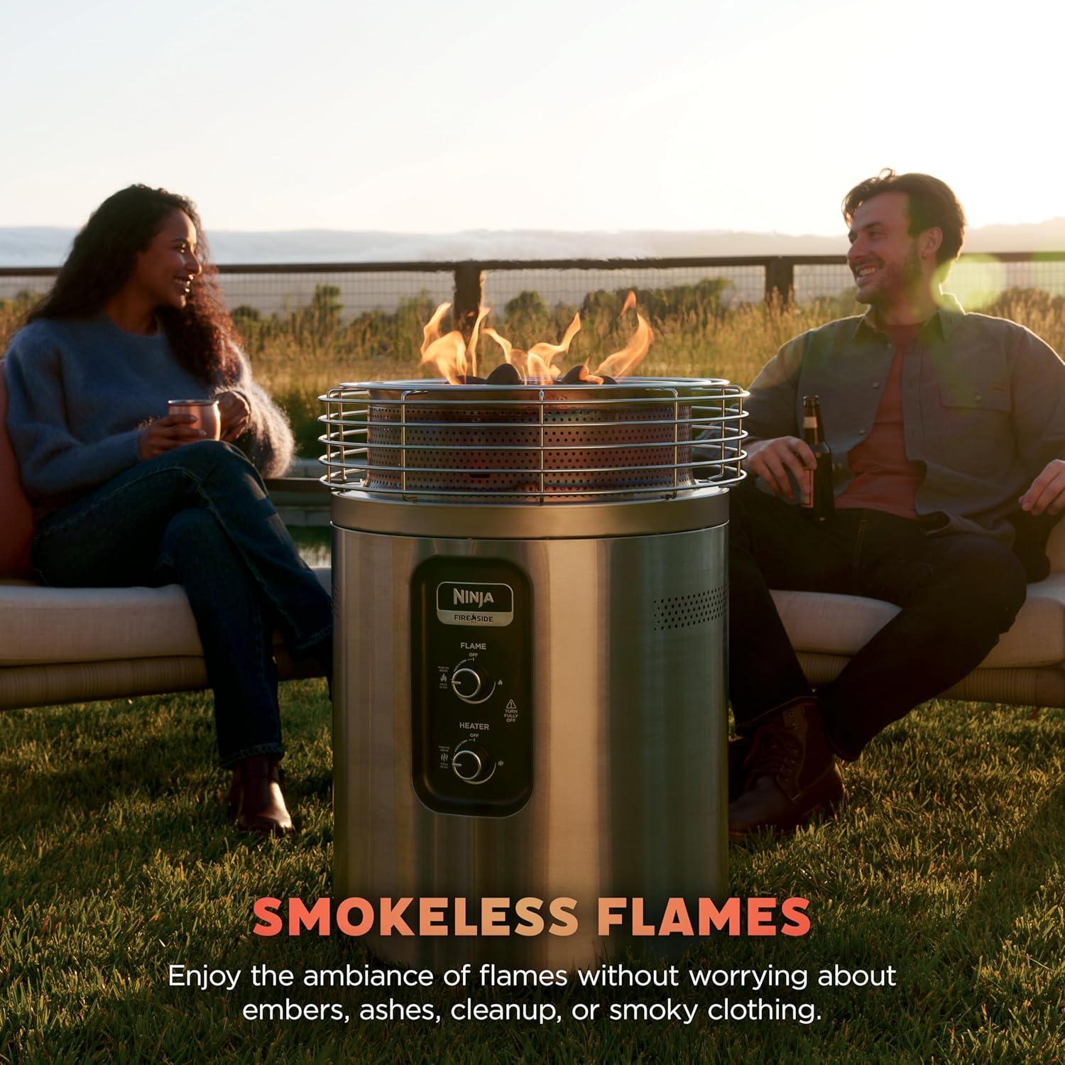 imageNinja Fireside360 Outdoor Heater amp Fire Pit 3 Modes Flame Heat Flame amp Heat Portable for Patio Deck Camping Beach Easy Control Smokeless Flames Push to Start Ignition Stone OF101STStainless Steel