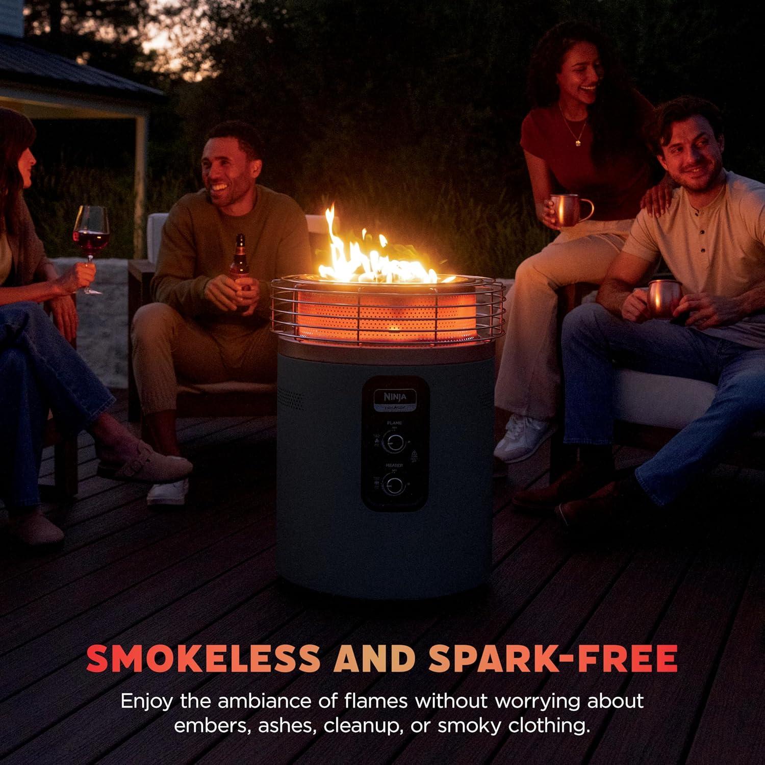imageNinja Fireside360 Outdoor Heater amp Fire Pit 3 Modes Flame Heat Flame amp Heat Portable for Patio Deck Camping Beach Easy Control Smokeless Flames Push to Start Ignition Stone OF101STCharcoal