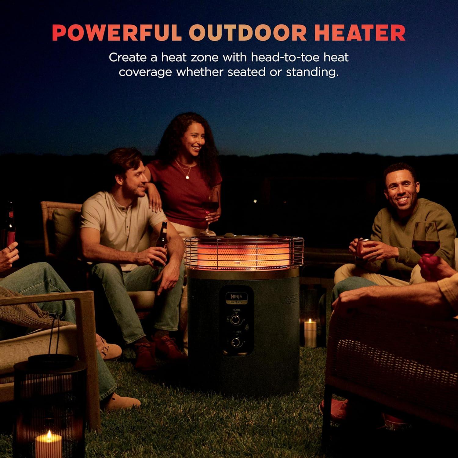 imageNinja Fireside360 Outdoor Heater amp Fire Pit 3 Modes Flame Heat Flame amp Heat Portable for Patio Deck Camping Beach Easy Control Smokeless Flames Push to Start Ignition Stone OF101STCharcoal