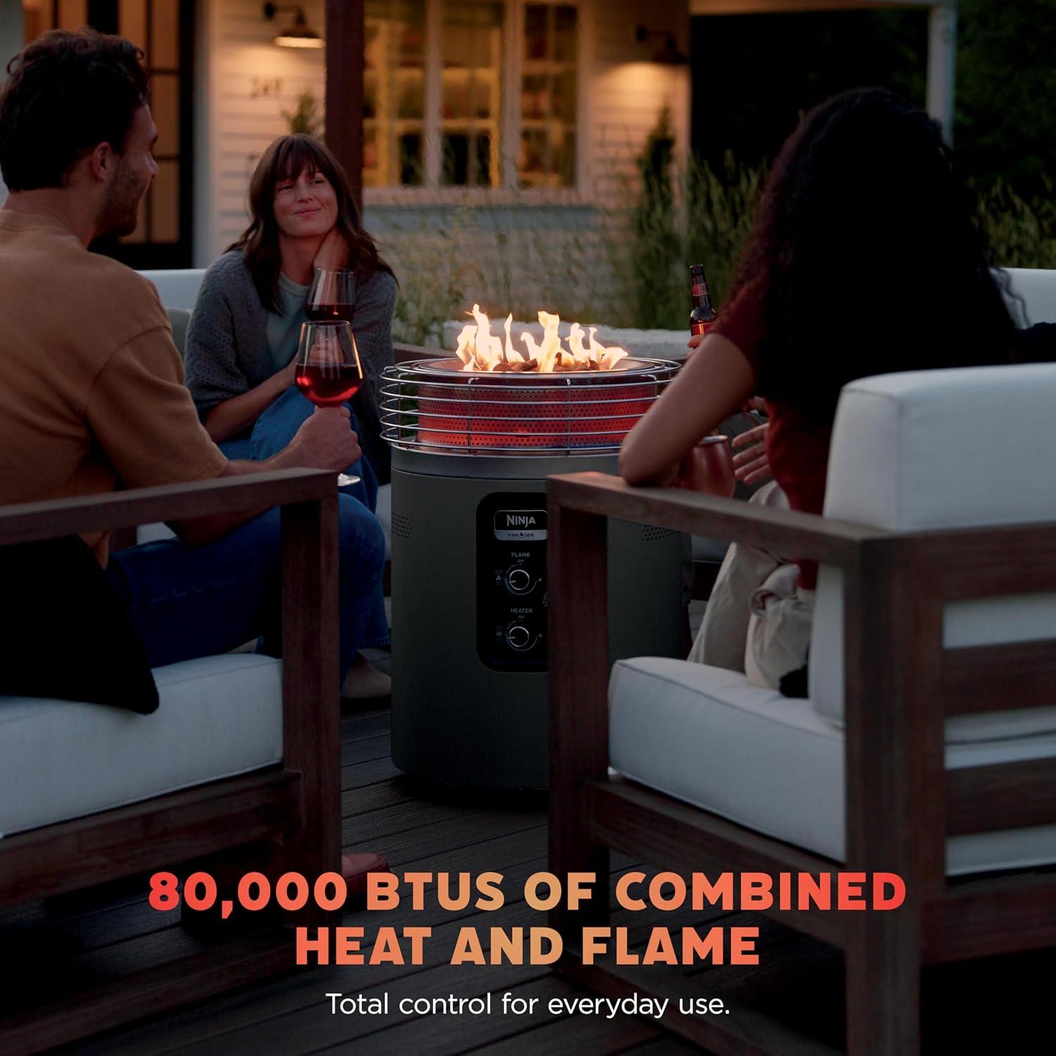 imageNinja Fireside360 Outdoor Heater amp Fire Pit 3 Modes Flame Heat Flame amp Heat Portable for Patio Deck Camping Beach Easy Control Smokeless Flames Push to Start Ignition Stone OF101STCharcoal