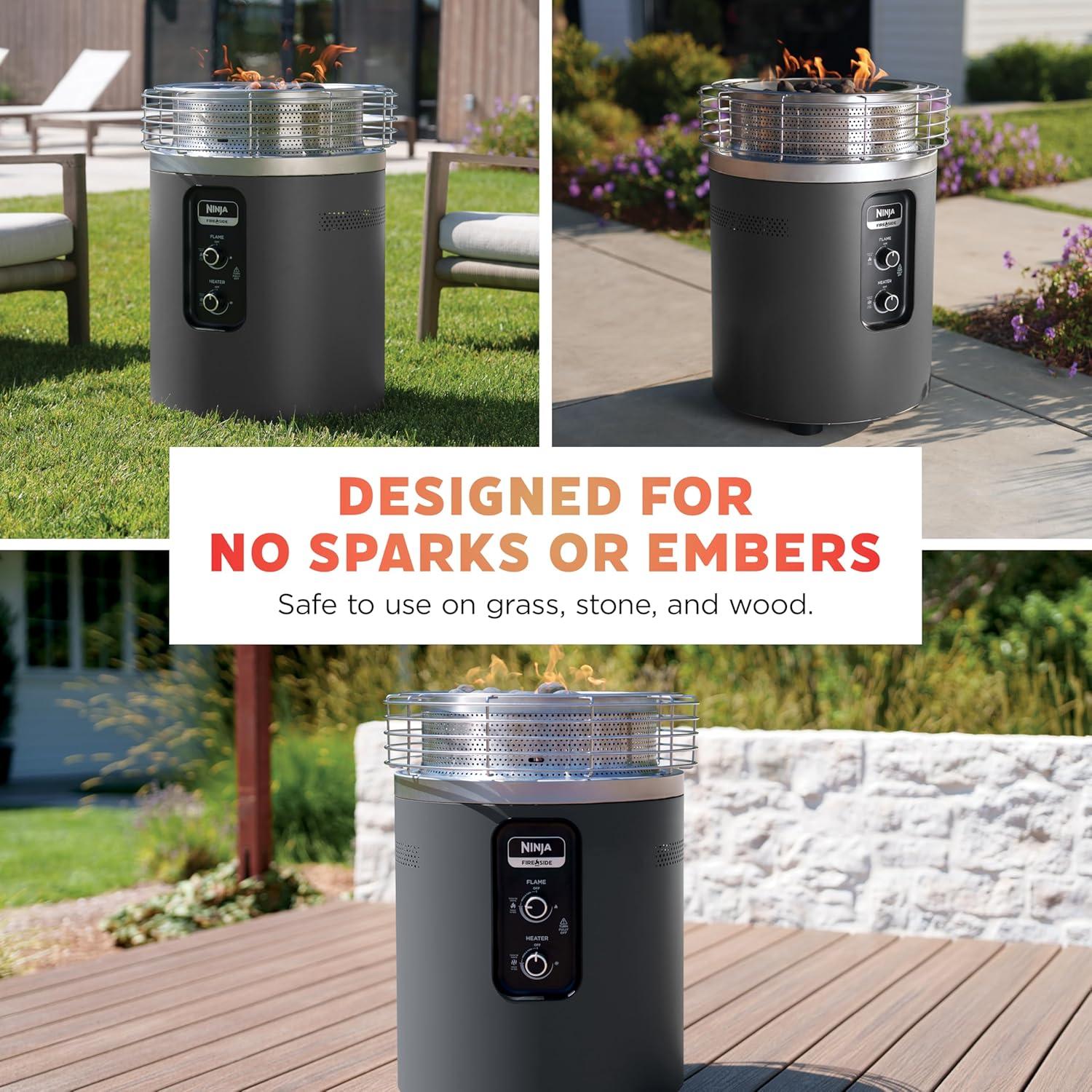 imageNinja Fireside360 Outdoor Heater amp Fire Pit 3 Modes Flame Heat Flame amp Heat Portable for Patio Deck Camping Beach Easy Control Smokeless Flames Push to Start Ignition Stone OF101STCharcoal