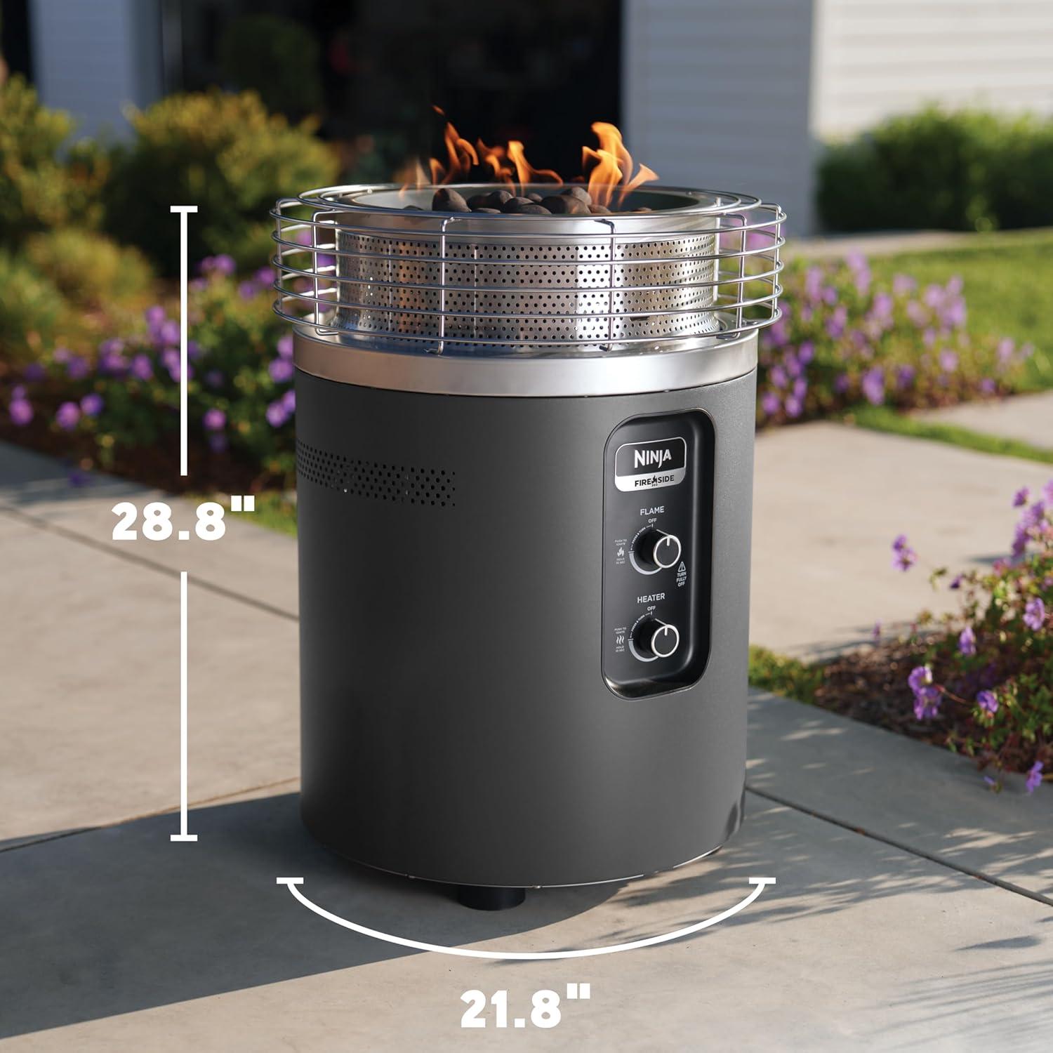 imageNinja Fireside360 Outdoor Heater amp Fire Pit 3 Modes Flame Heat Flame amp Heat Portable for Patio Deck Camping Beach Easy Control Smokeless Flames Push to Start Ignition Stone OF101STCharcoal