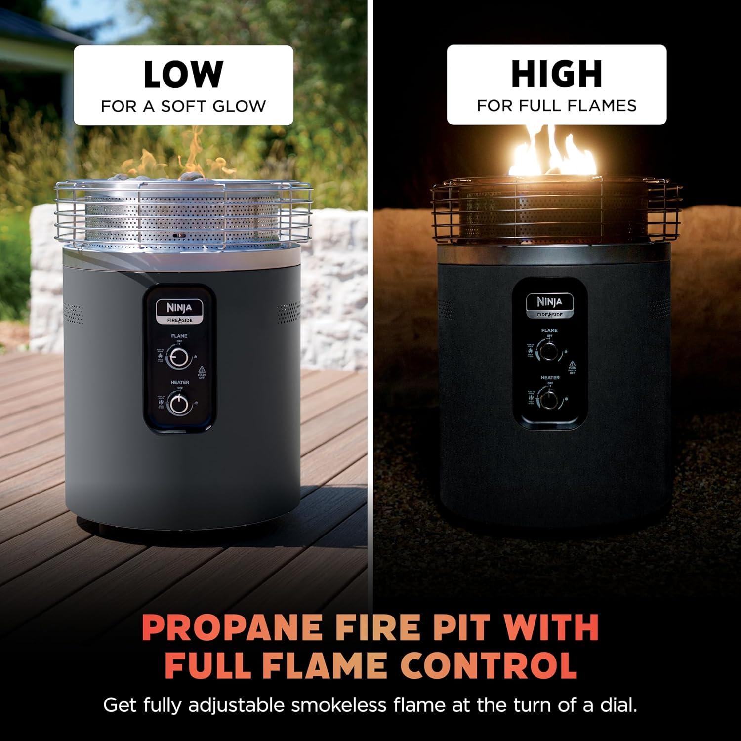 imageNinja Fireside360 Outdoor Heater amp Fire Pit 3 Modes Flame Heat Flame amp Heat Portable for Patio Deck Camping Beach Easy Control Smokeless Flames Push to Start Ignition Stone OF101STCharcoal