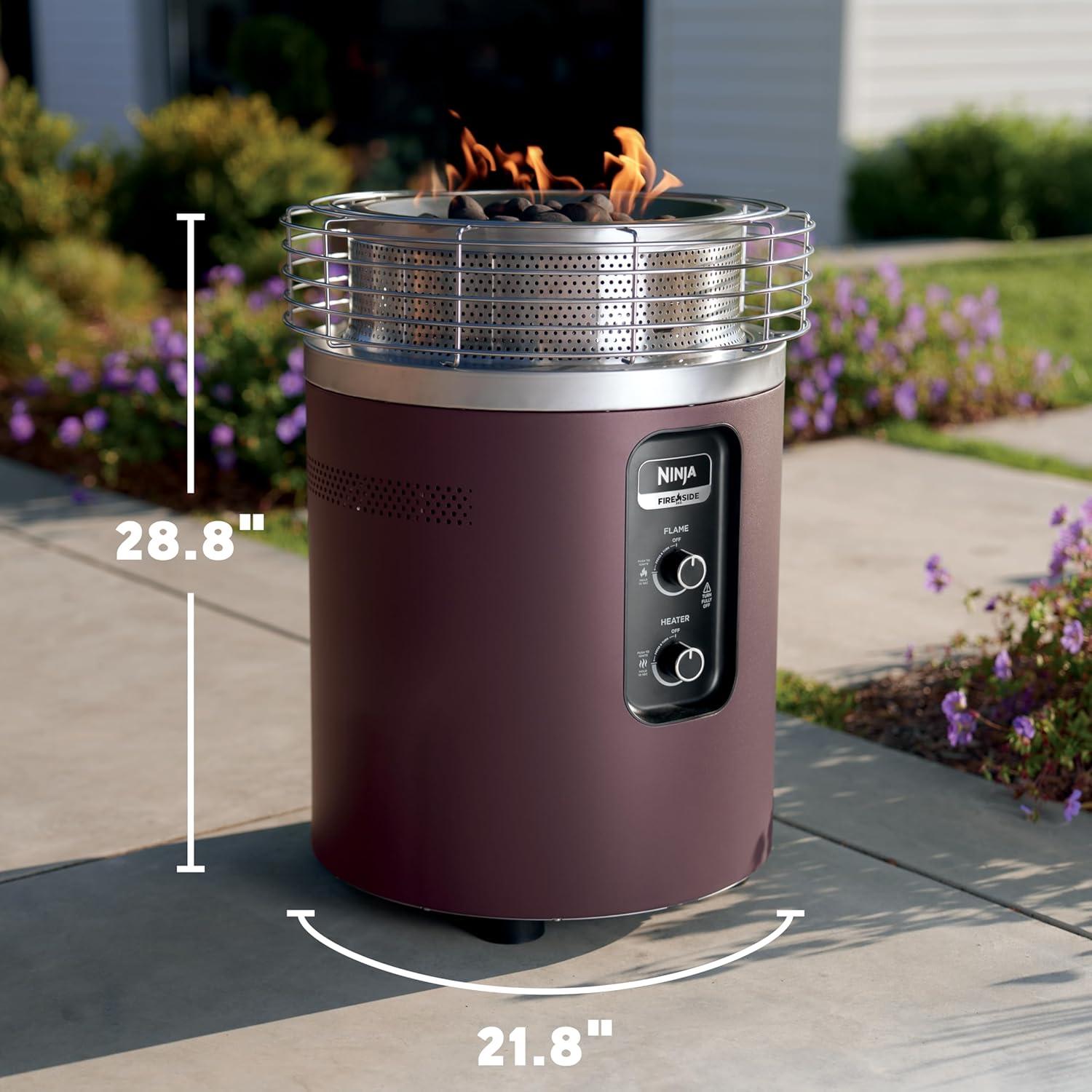 imageNinja Fireside360 Outdoor Heater amp Fire Pit 3 Modes Flame Heat Flame amp Heat Portable for Patio Deck Camping Beach Easy Control Smokeless Flames Push to Start Ignition Stone OF101STMaroon