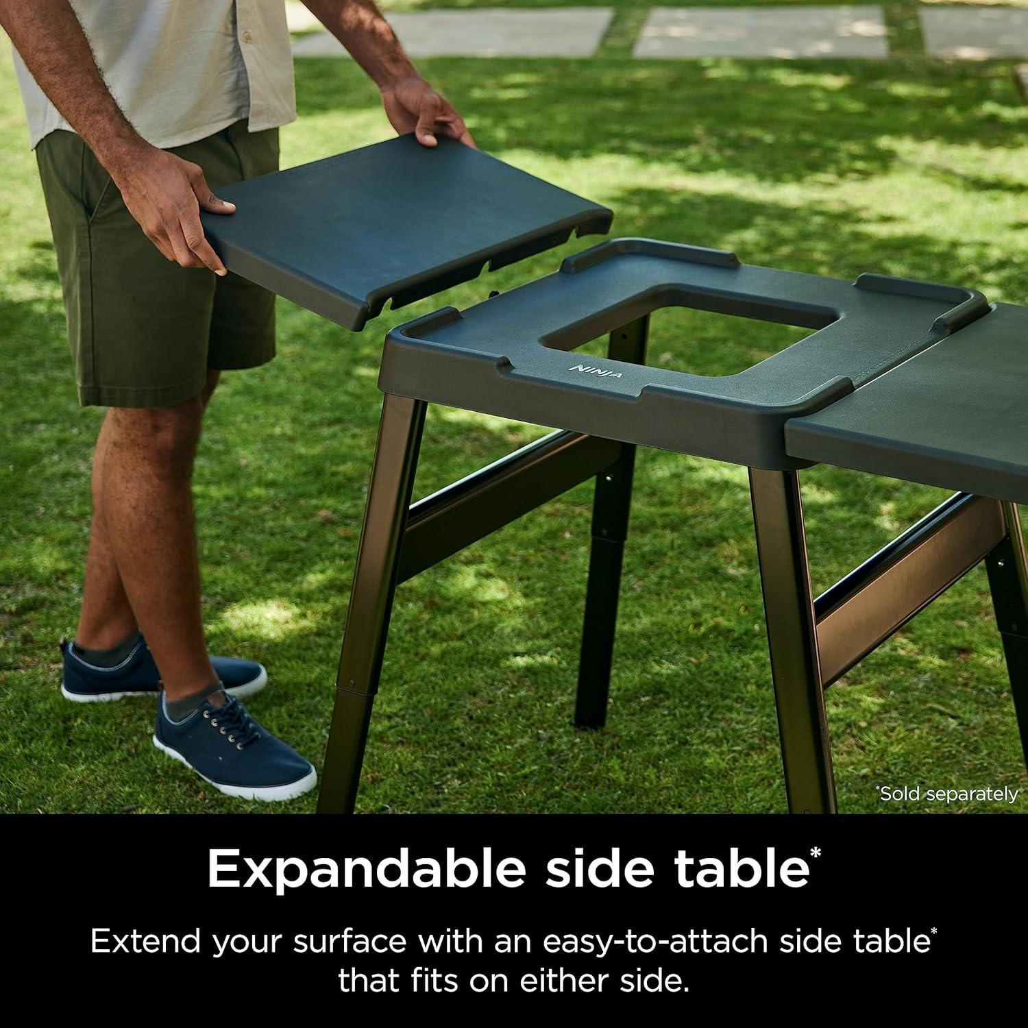 imageNinja Outdoor Side Table and Grill Stand Adjustable Height Weather Resistant Compatible with Ninja Woodfire Collection OG700 OG800 OG900 amp OO100 Series XSKUNSTANDTBLStand
