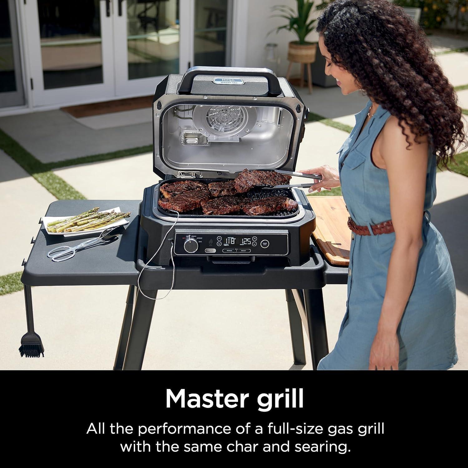 imageNinja Woodfire ProXL Outdoor Grill amp Smoker Thermometer 4in1 Master Grill BBQ Smoker Outdoor Air Fryer Bake Portable Electric Grill Renewed Navy