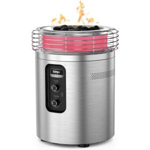Ninja Fireside360™ Outdoor Heater & Fire Pit | 3 Modes: Flame, Heat, Flame & Heat | Portable for Patio, Deck, Camping, Beach | Easy Control Smokeless Flames | Push to Start Ignition | Stone | OF101ST(Stainless Steel)