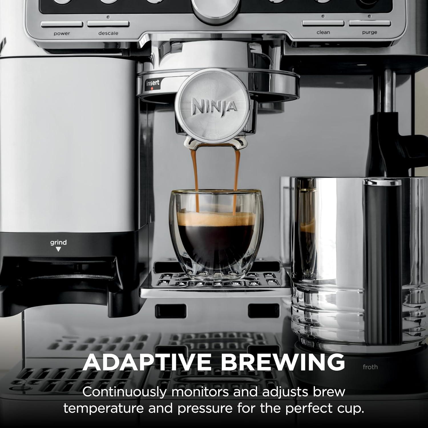 imageNinja Luxe Caf Pro Series Espresso Machine Drip Coffee Cold Brew Hot Water Integrated Tamper Builtin Grinder HandsFree Frother for Cappuccinos Lattes Americanos Dairy or NonDairy ES701