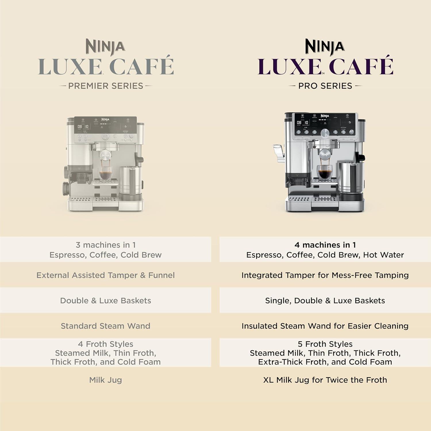 imageNinja Luxe Caf Pro Series Espresso Machine Drip Coffee Cold Brew Hot Water Integrated Tamper Builtin Grinder HandsFree Frother for Cappuccinos Lattes Americanos Dairy or NonDairy ES701