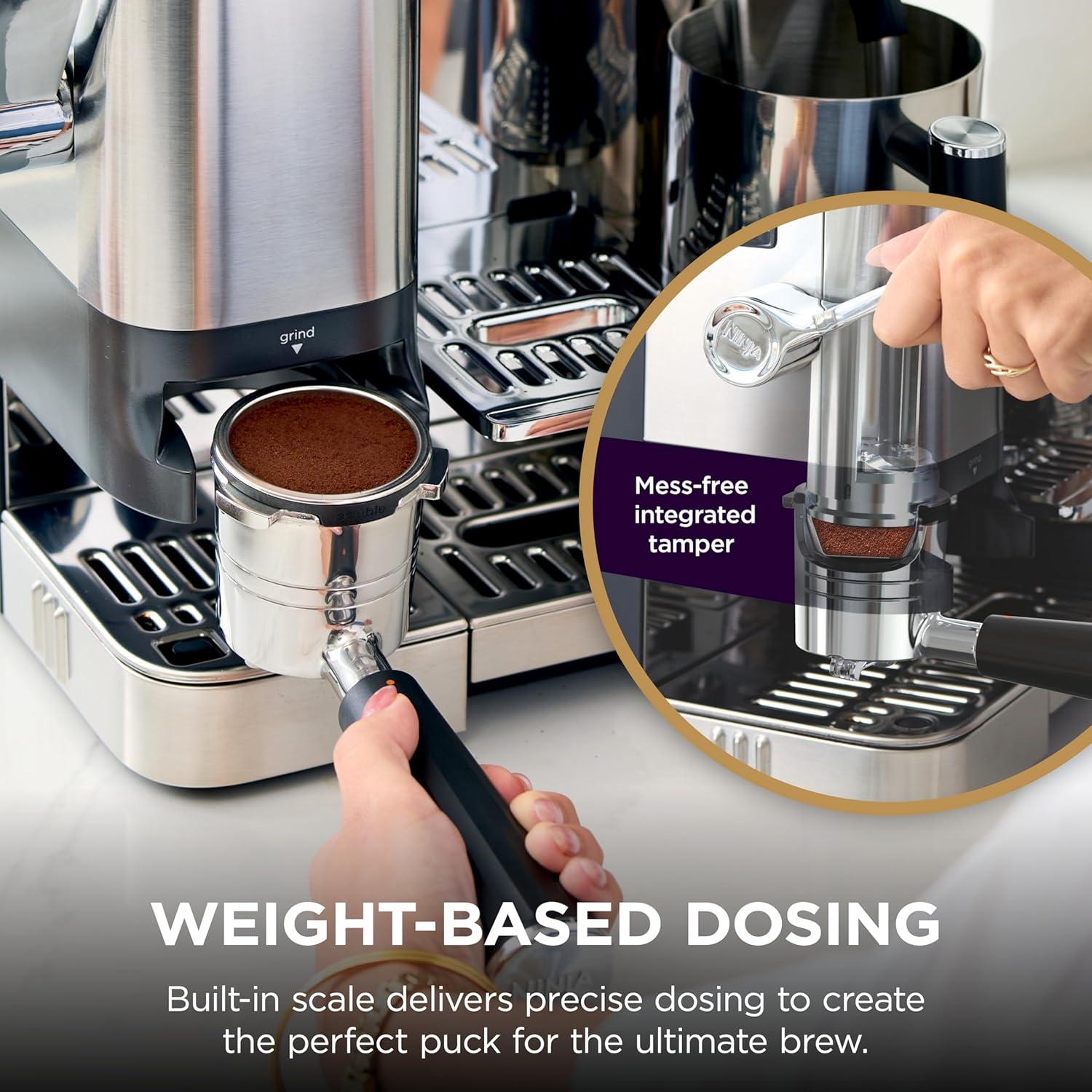 imageNinja Luxe Caf Pro Series Espresso Machine Drip Coffee Cold Brew Hot Water Integrated Tamper Builtin Grinder HandsFree Frother for Cappuccinos Lattes Americanos Dairy or NonDairy ES701