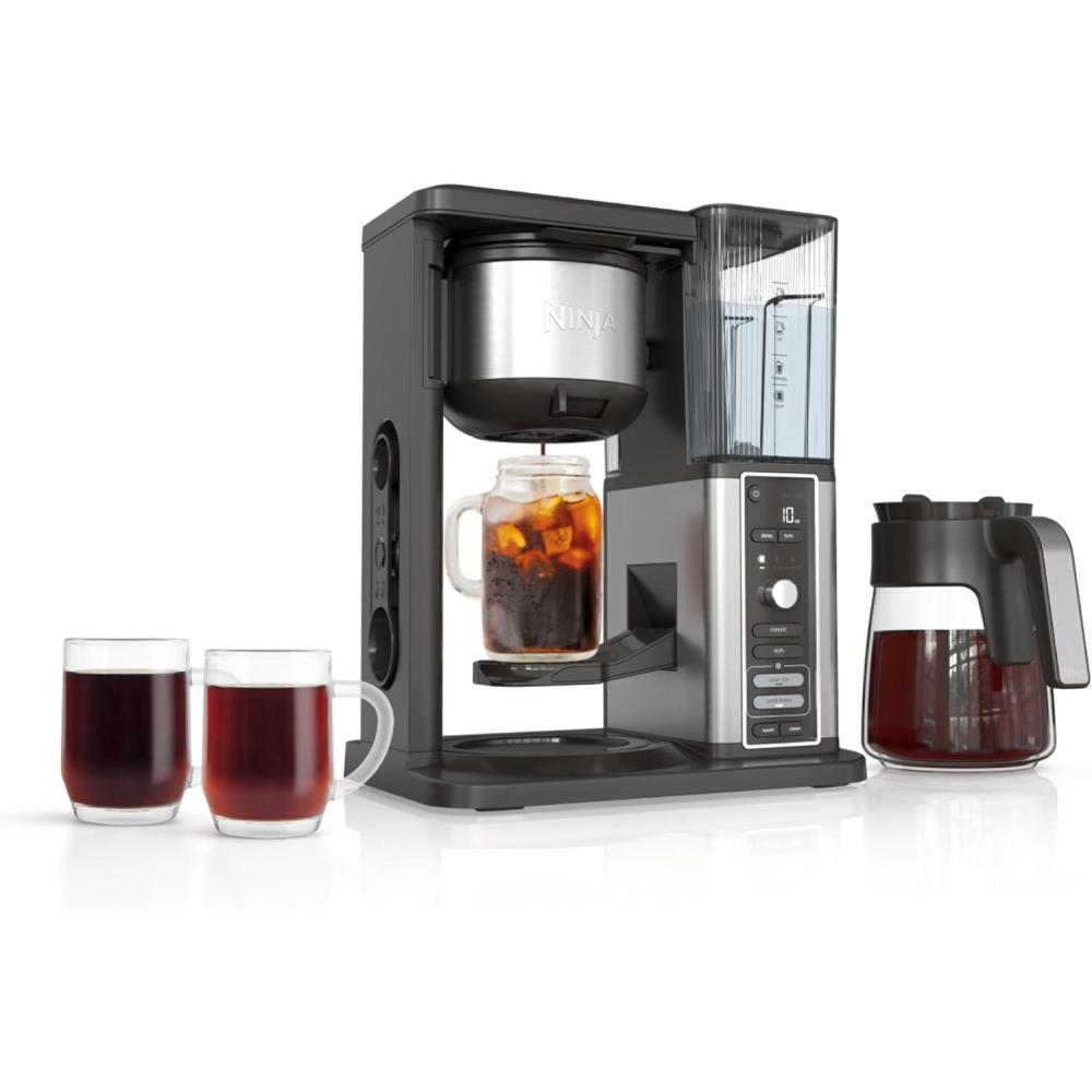 imageNinja Hot amp Iced XL Coffee Maker with Rapid Cold Brew 4 Brew Styles 8 Sizes Small Cup to Travel Mug SingleServe Coffee Brewer 12Cup Carafe Permanent Filter Removable Reservoir Black CM37112 Cup