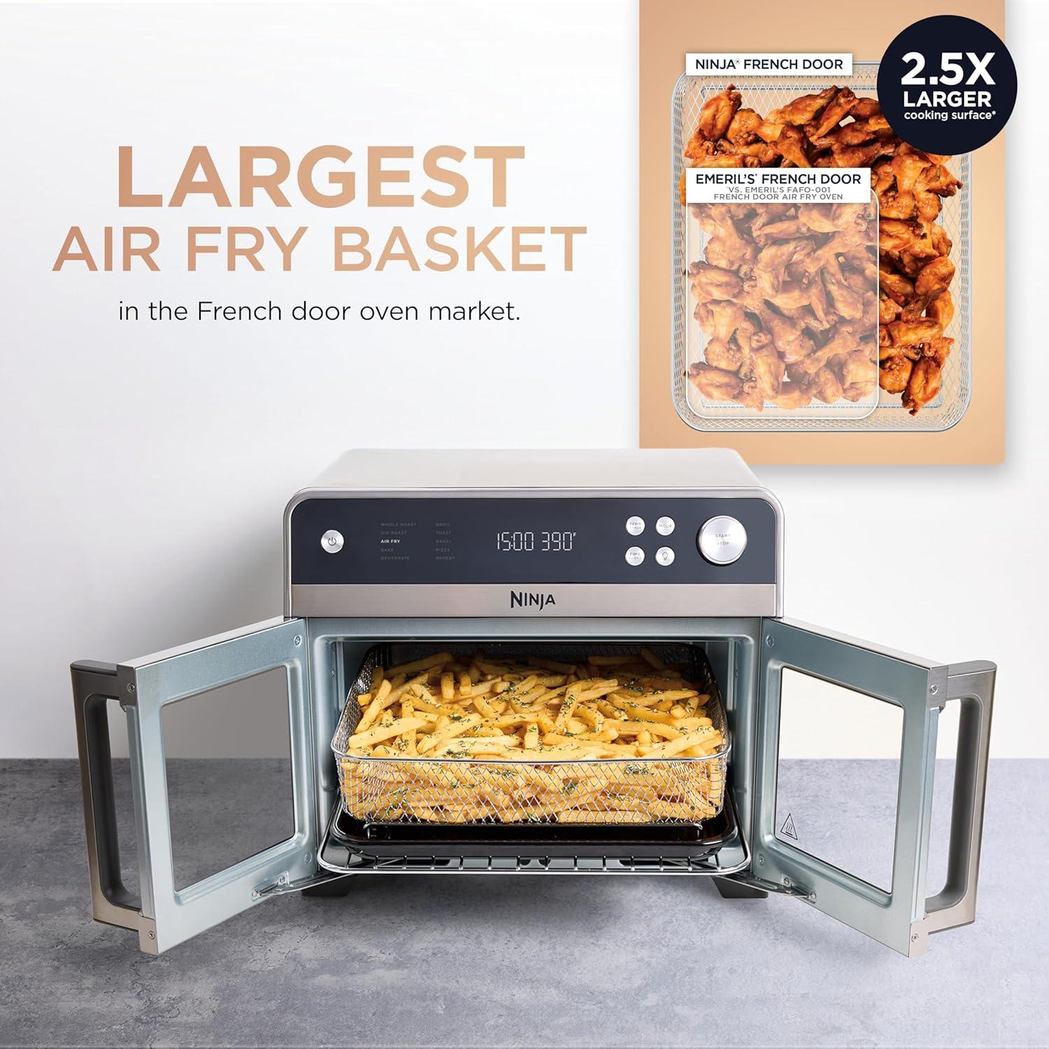 imageNinja French Door Premier Air Fryer Convection Oven Toaster 5qt Air Fry Basket Sheet Pan Wire Rack Broil Rack PFASfree Cooking Surface Dishwashersafe Accessories FO101 NEW