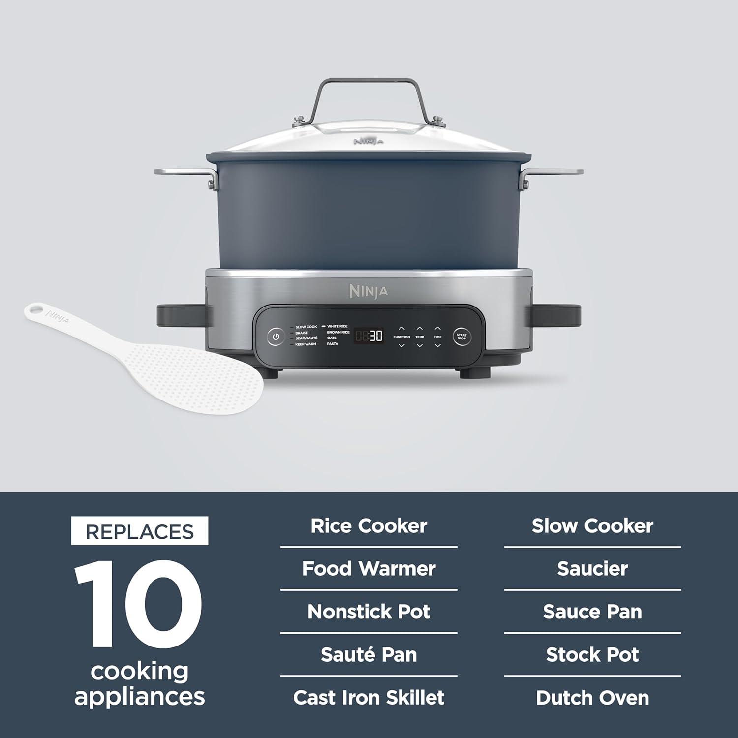imageNinja 12in1 PossibleCooker PLUS 85qt Sous Vide amp Proof MultiCooker Slow Cooker Dutch Oven amp More Glass Lid amp Integrated Spoon Nonstick Oven Safe Pot to 500F Black MC1010Midnight Blue