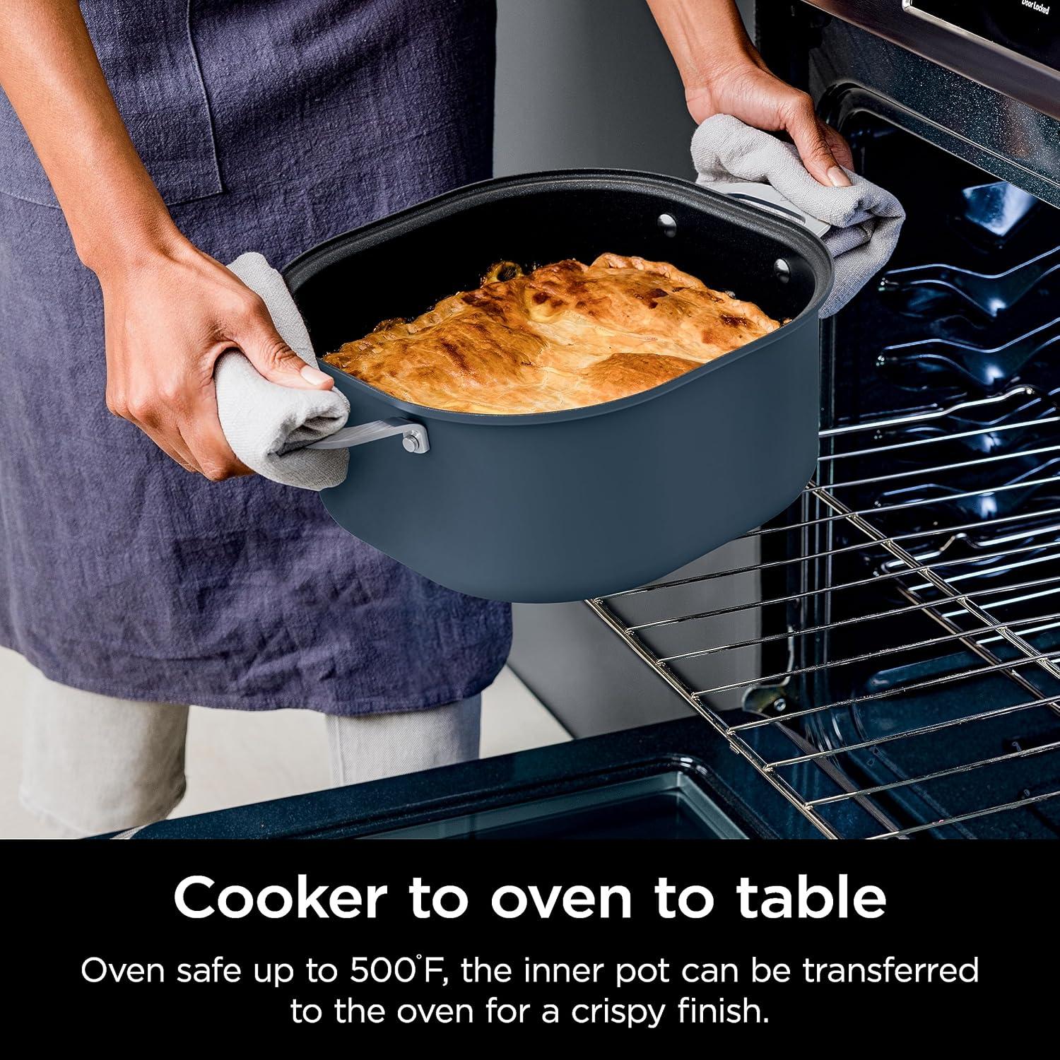imageNinja 12in1 PossibleCooker PLUS 85qt Sous Vide amp Proof MultiCooker Slow Cooker Dutch Oven amp More Glass Lid amp Integrated Spoon Nonstick Oven Safe Pot to 500F Black MC1010Midnight Blue
