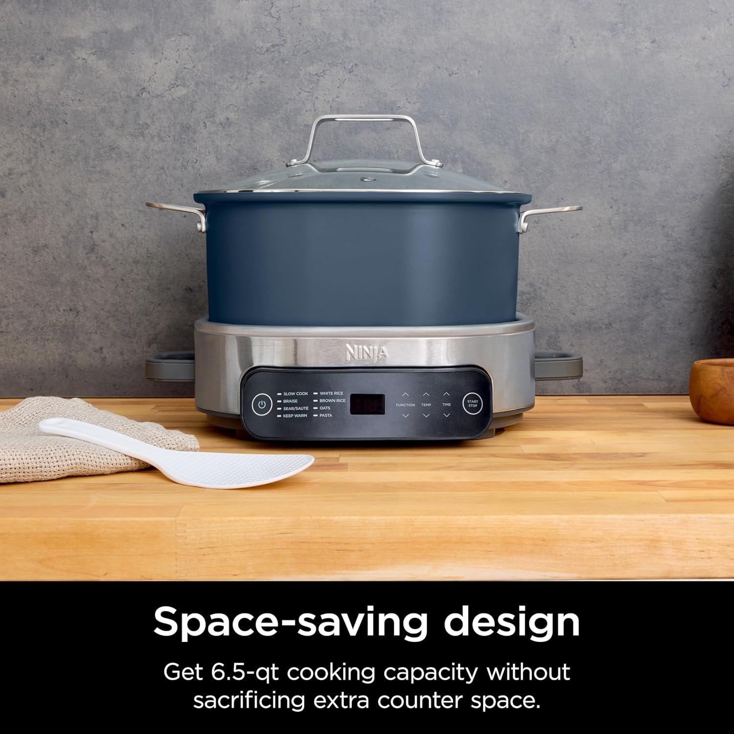 imageNinja 12in1 PossibleCooker PLUS 85qt Sous Vide amp Proof MultiCooker Slow Cooker Dutch Oven amp More Glass Lid amp Integrated Spoon Nonstick Oven Safe Pot to 500F Black MC1010Midnight Blue