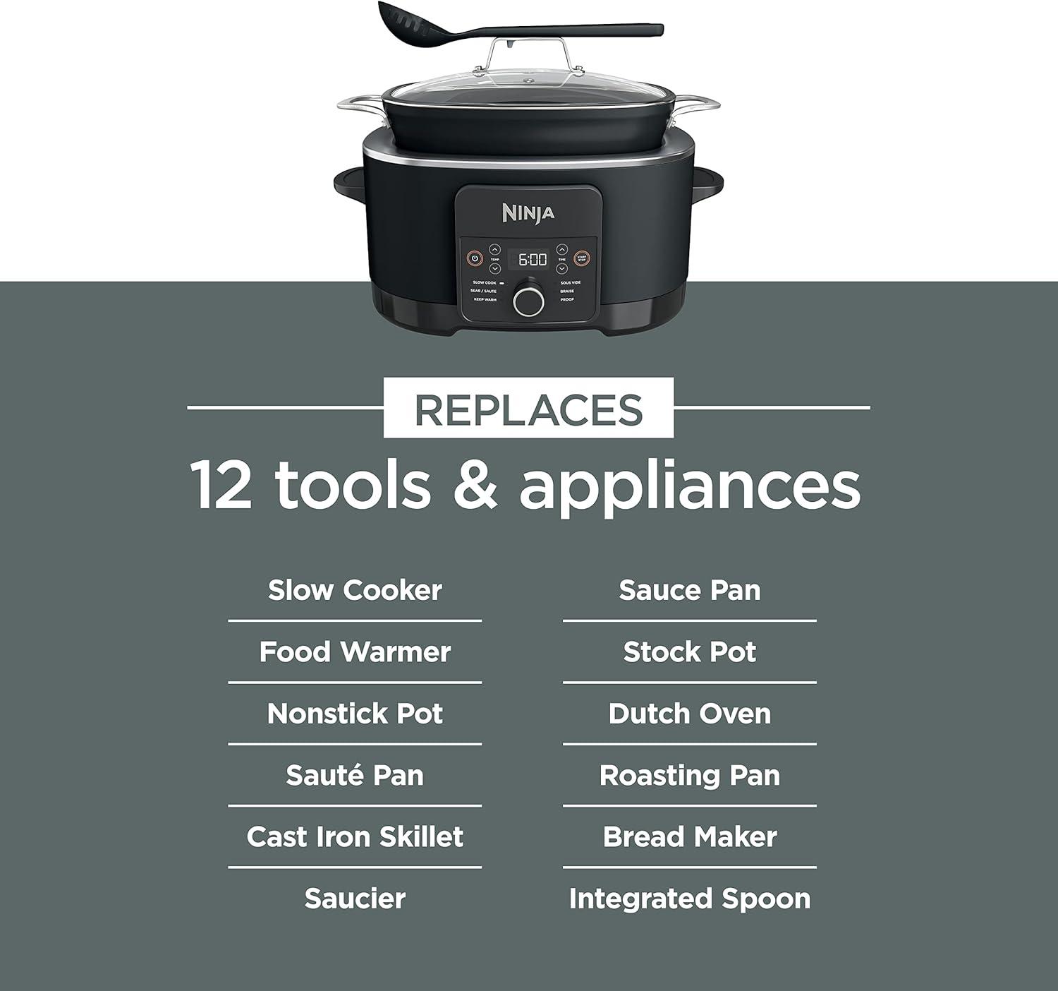 imageNinja 12in1 PossibleCooker PLUS 85qt Sous Vide amp Proof MultiCooker Slow Cooker Dutch Oven amp More Glass Lid amp Integrated Spoon Nonstick Oven Safe Pot to 500F Black MC1010Black