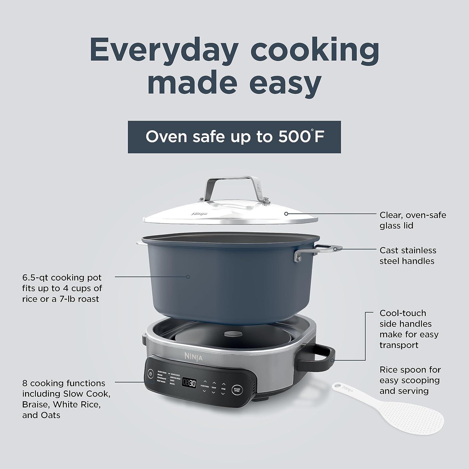 imageNinja 12in1 PossibleCooker PLUS 85qt Sous Vide amp Proof MultiCooker Slow Cooker Dutch Oven amp More Glass Lid amp Integrated Spoon Nonstick Oven Safe Pot to 500F Black MC1010Midnight Blue