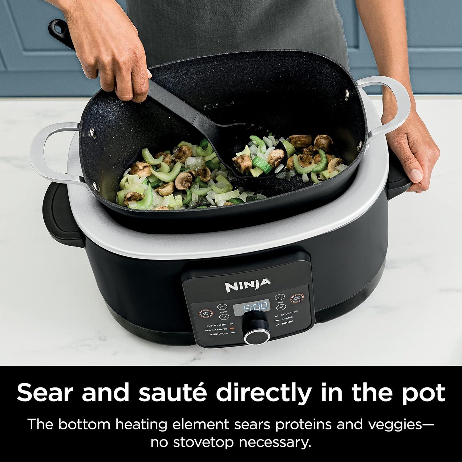 imageNinja 12in1 PossibleCooker PLUS 85qt Sous Vide amp Proof MultiCooker Slow Cooker Dutch Oven amp More Glass Lid amp Integrated Spoon Nonstick Oven Safe Pot to 500F Black MC1010Black