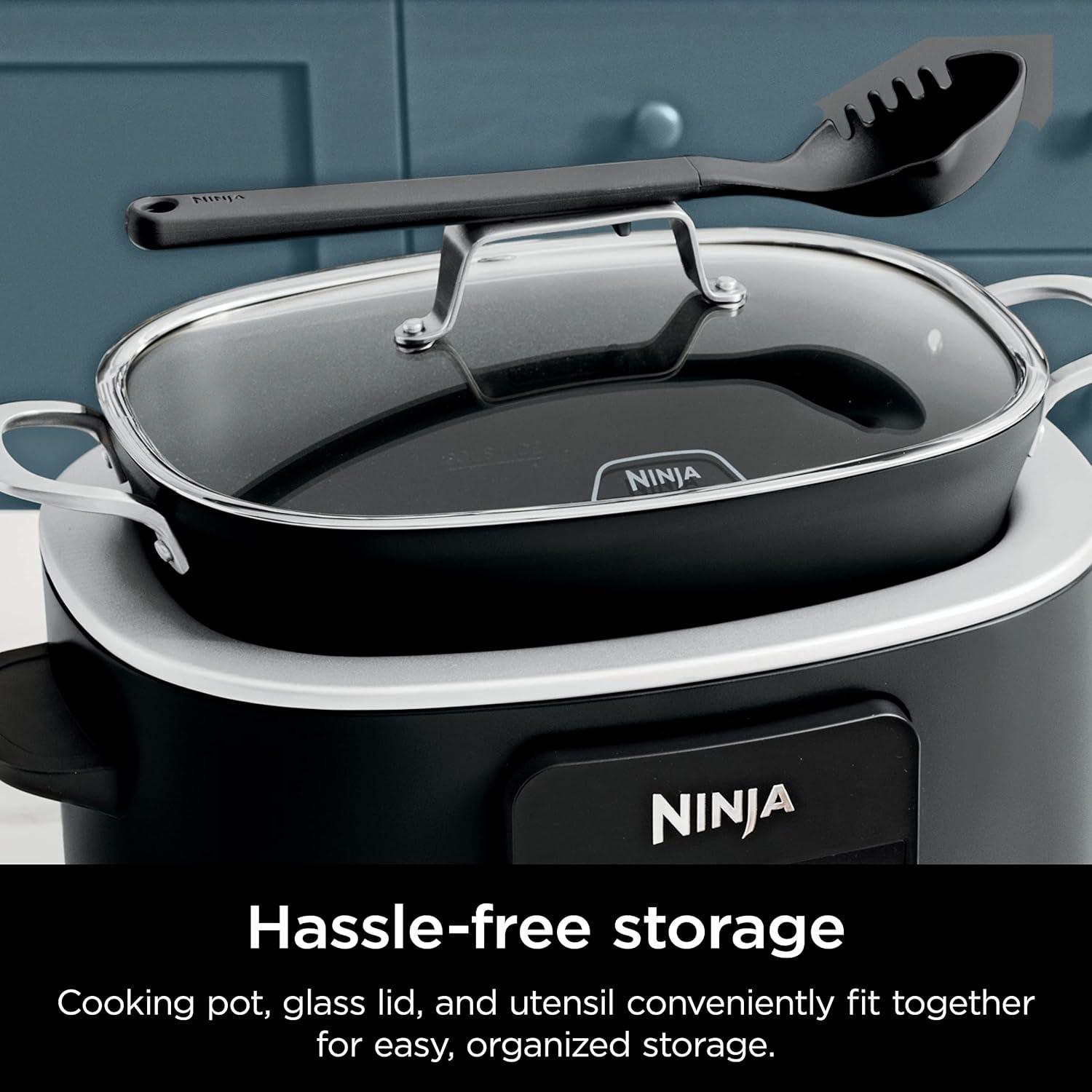 imageNinja 12in1 PossibleCooker PLUS 85qt Sous Vide amp Proof MultiCooker Slow Cooker Dutch Oven amp More Glass Lid amp Integrated Spoon Nonstick Oven Safe Pot to 500F Black MC1010Black