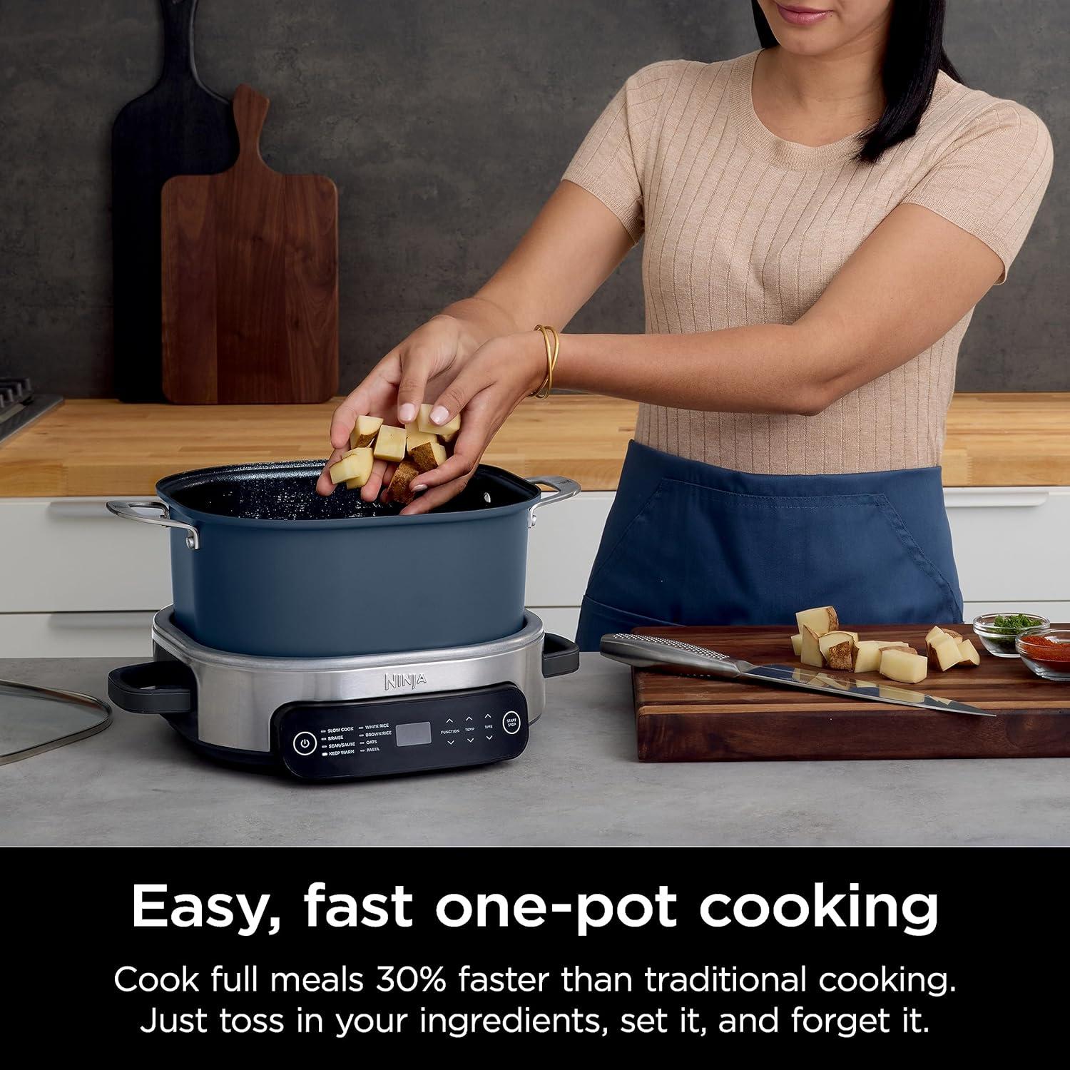 imageNinja 12in1 PossibleCooker PLUS 85qt Sous Vide amp Proof MultiCooker Slow Cooker Dutch Oven amp More Glass Lid amp Integrated Spoon Nonstick Oven Safe Pot to 500F Black MC1010Midnight Blue