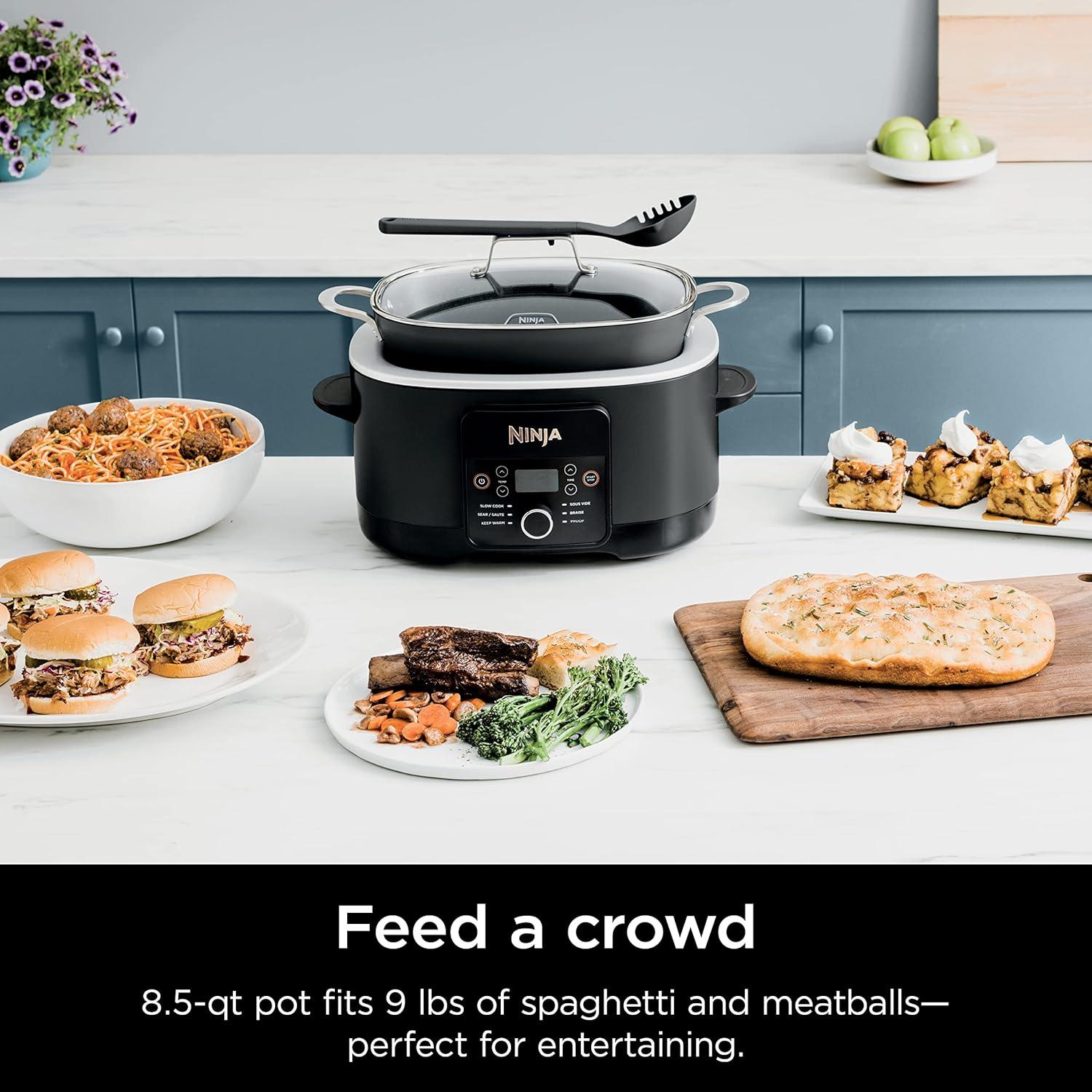 imageNinja 12in1 PossibleCooker PLUS 85qt Sous Vide amp Proof MultiCooker Slow Cooker Dutch Oven amp More Glass Lid amp Integrated Spoon Nonstick Oven Safe Pot to 500F Black MC1010Black