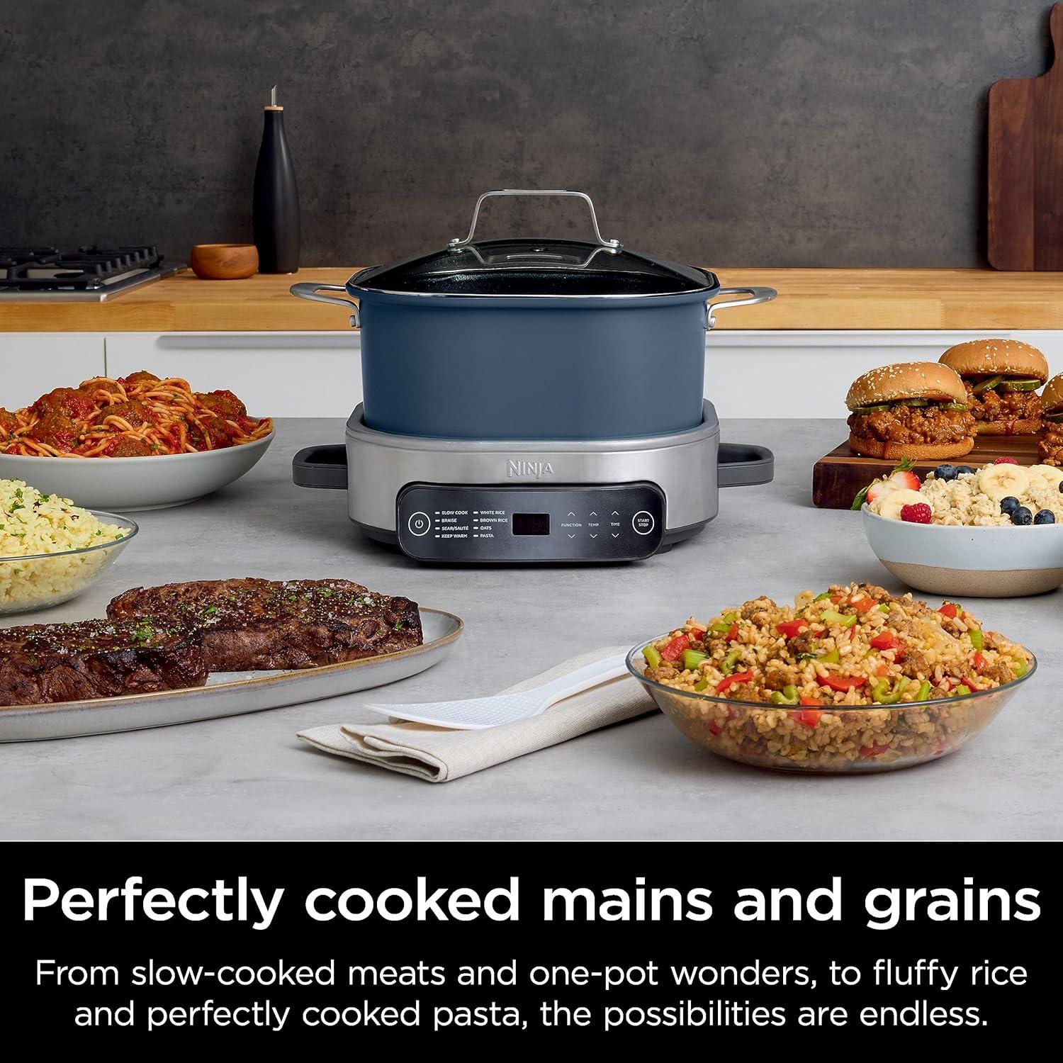 imageNinja 12in1 PossibleCooker PLUS 85qt Sous Vide amp Proof MultiCooker Slow Cooker Dutch Oven amp More Glass Lid amp Integrated Spoon Nonstick Oven Safe Pot to 500F Black MC1010Midnight Blue