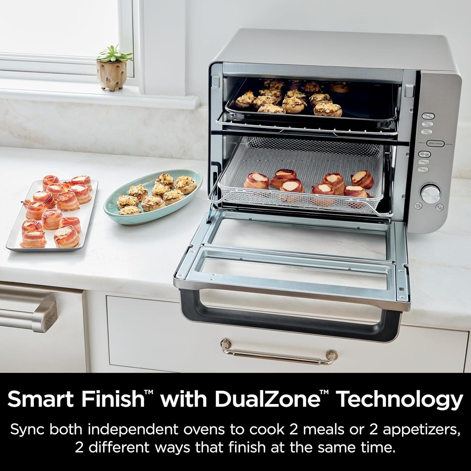 imageNinja Air Fryer Toaster Oven Combo Double Stack XL 12in1 Fits 45 lb Chicken amp 6lbs of Wings Smart Finish Cook 2 Different Meals at Same Time Countertop Oven Stainless Steel DCT601Stainless 12in1