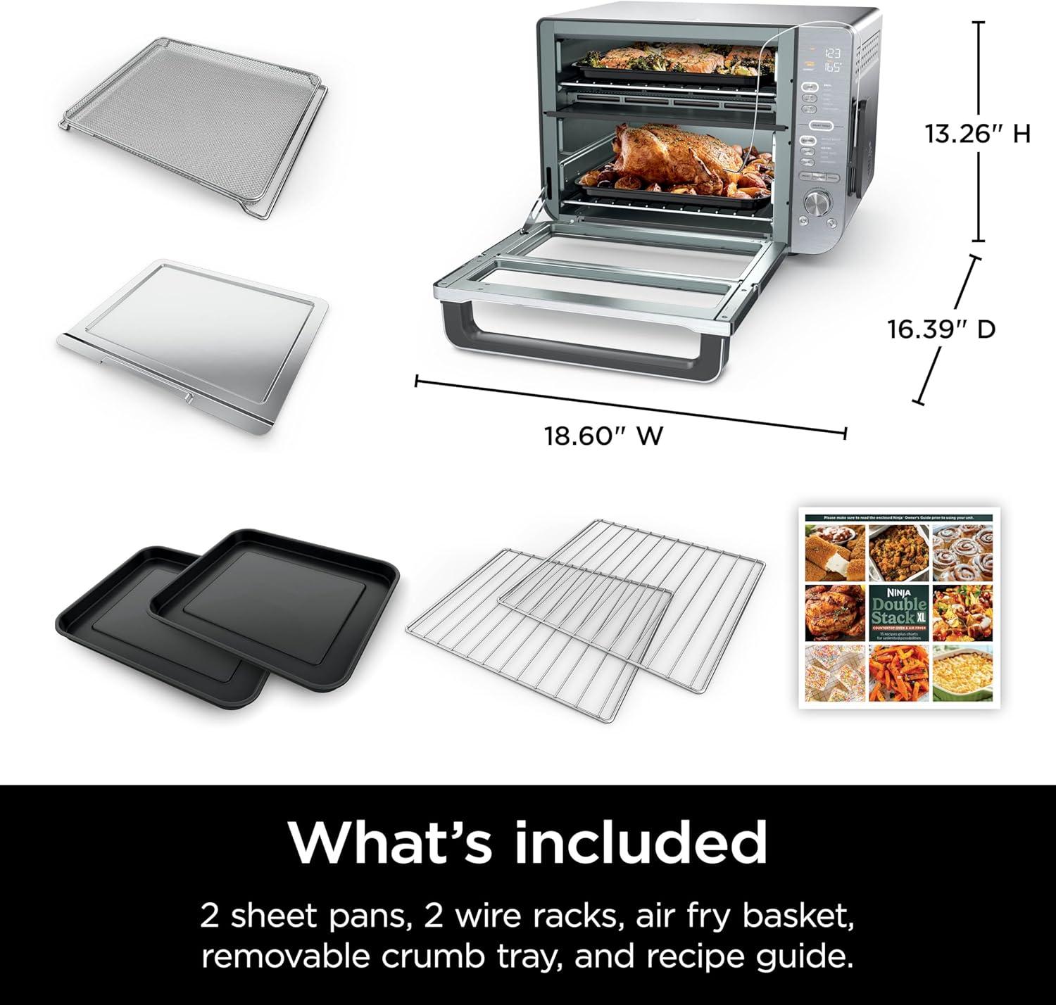 imageNinja Air Fryer Toaster Oven Combo Double Stack XL 12in1 Fits 45 lb Chicken amp 6lbs of Wings Smart Finish Cook 2 Different Meals at Same Time Countertop Oven Stainless Steel DCT601Stainless 12in1 with Thermometer