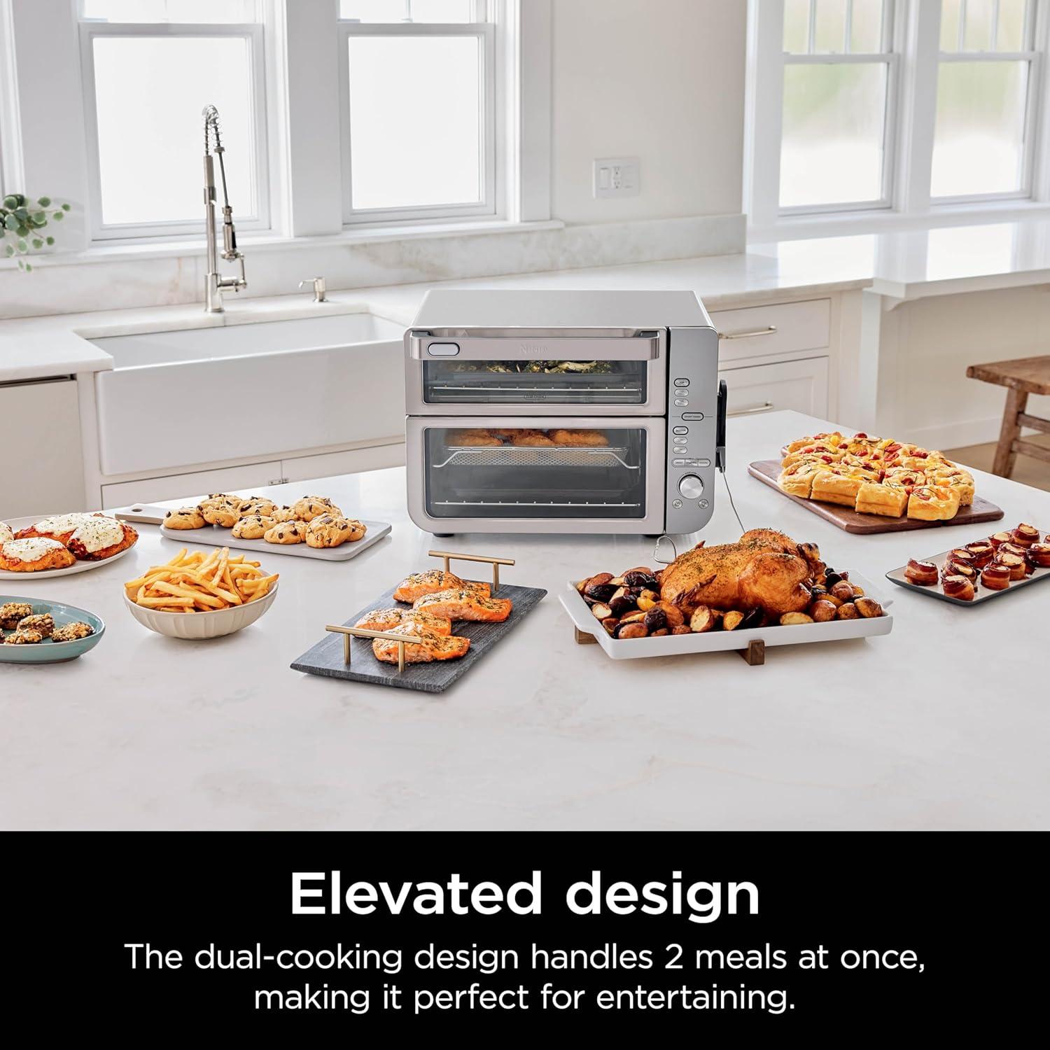 imageNinja Air Fryer Toaster Oven Combo Double Stack XL 12in1 Fits 45 lb Chicken amp 6lbs of Wings Smart Finish Cook 2 Different Meals at Same Time Countertop Oven Stainless Steel DCT601Stainless 12in1 with Thermometer