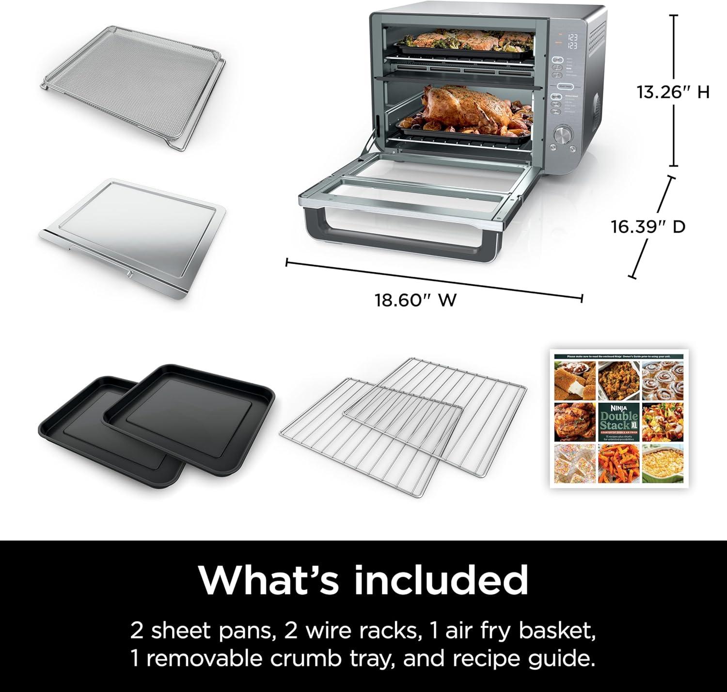 imageNinja Air Fryer Toaster Oven Combo Double Stack XL 12in1 Fits 45 lb Chicken amp 6lbs of Wings Smart Finish Cook 2 Different Meals at Same Time Countertop Oven Stainless Steel DCT601Stainless 12in1