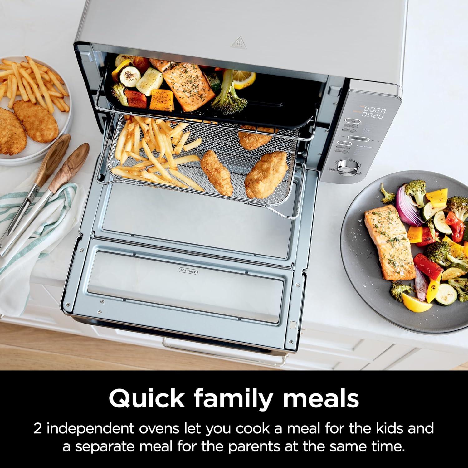 imageNinja Air Fryer Toaster Oven Combo Double Stack XL 12in1 Fits 45 lb Chicken amp 6lbs of Wings Smart Finish Cook 2 Different Meals at Same Time Countertop Oven Stainless Steel DCT601Stainless 12in1