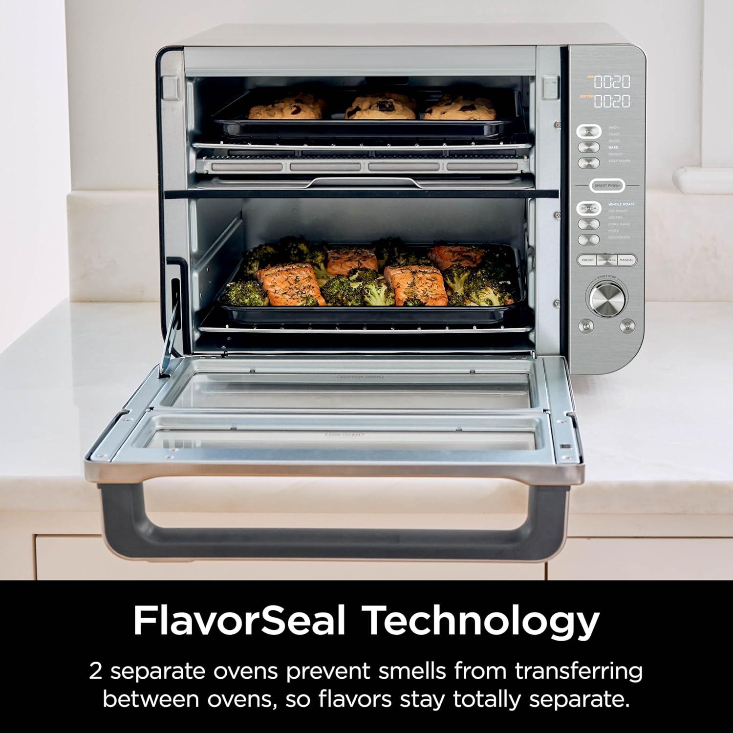 imageNinja Air Fryer Toaster Oven Combo Double Stack XL 12in1 Fits 45 lb Chicken amp 6lbs of Wings Smart Finish Cook 2 Different Meals at Same Time Countertop Oven Stainless Steel DCT601Stainless 12in1 with Thermometer