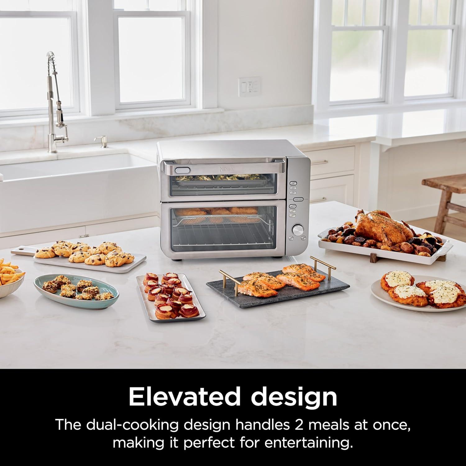 imageNinja Air Fryer Toaster Oven Combo Double Stack XL 12in1 Fits 45 lb Chicken amp 6lbs of Wings Smart Finish Cook 2 Different Meals at Same Time Countertop Oven Stainless Steel DCT601Stainless 12in1