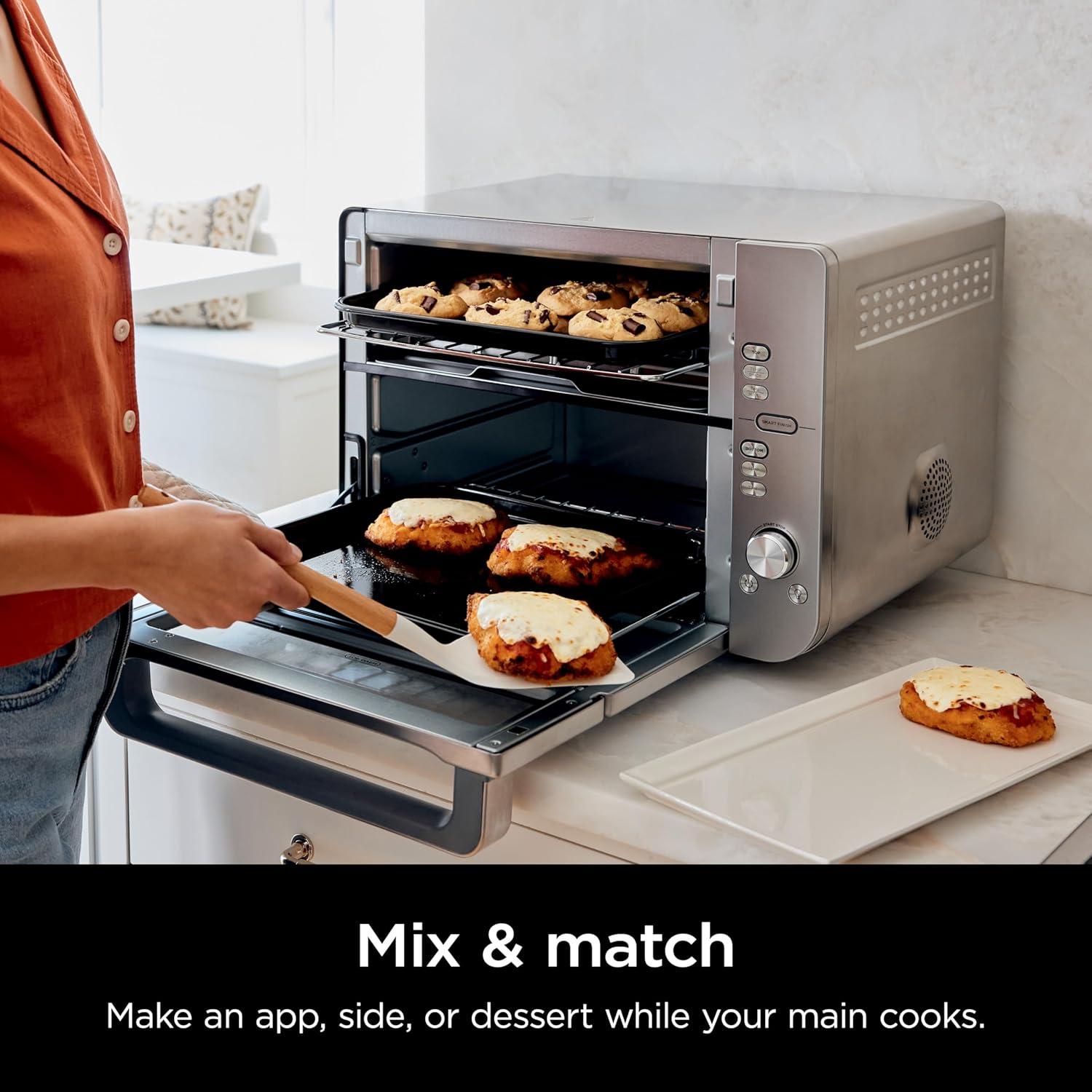 imageNinja Air Fryer Toaster Oven Combo Double Stack XL 12in1 Fits 45 lb Chicken amp 6lbs of Wings Smart Finish Cook 2 Different Meals at Same Time Countertop Oven Stainless Steel DCT601Stainless 12in1