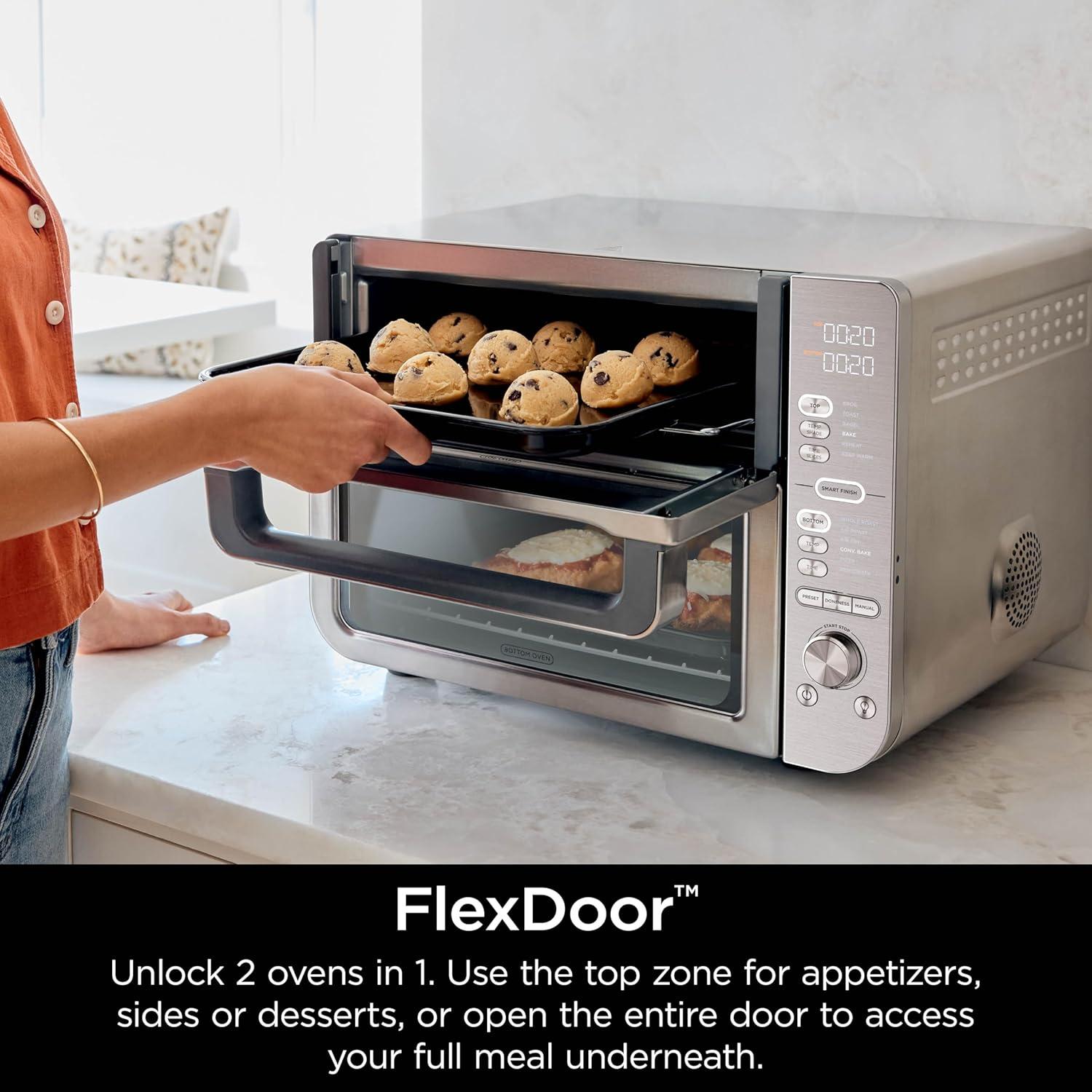 imageNinja Air Fryer Toaster Oven Combo Double Stack XL 12in1 Fits 45 lb Chicken amp 6lbs of Wings Smart Finish Cook 2 Different Meals at Same Time Countertop Oven Stainless Steel DCT601Stainless 12in1 with Thermometer