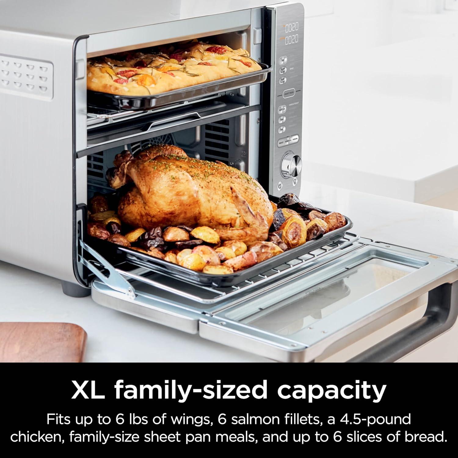imageNinja Air Fryer Toaster Oven Combo Double Stack XL 12in1 Fits 45 lb Chicken amp 6lbs of Wings Smart Finish Cook 2 Different Meals at Same Time Countertop Oven Stainless Steel DCT601Stainless 12in1 with Thermometer