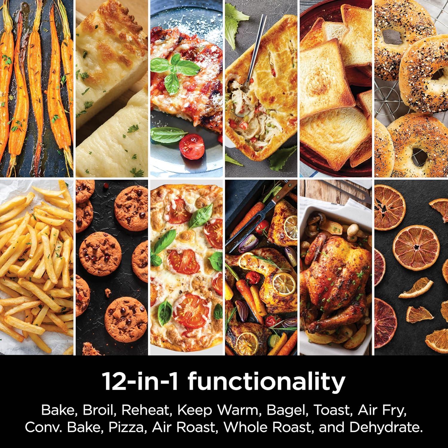 imageNinja Air Fryer Toaster Oven Combo Double Stack XL 12in1 Fits 45 lb Chicken amp 6lbs of Wings Smart Finish Cook 2 Different Meals at Same Time Countertop Oven Stainless Steel DCT601Stainless 12in1 with Thermometer