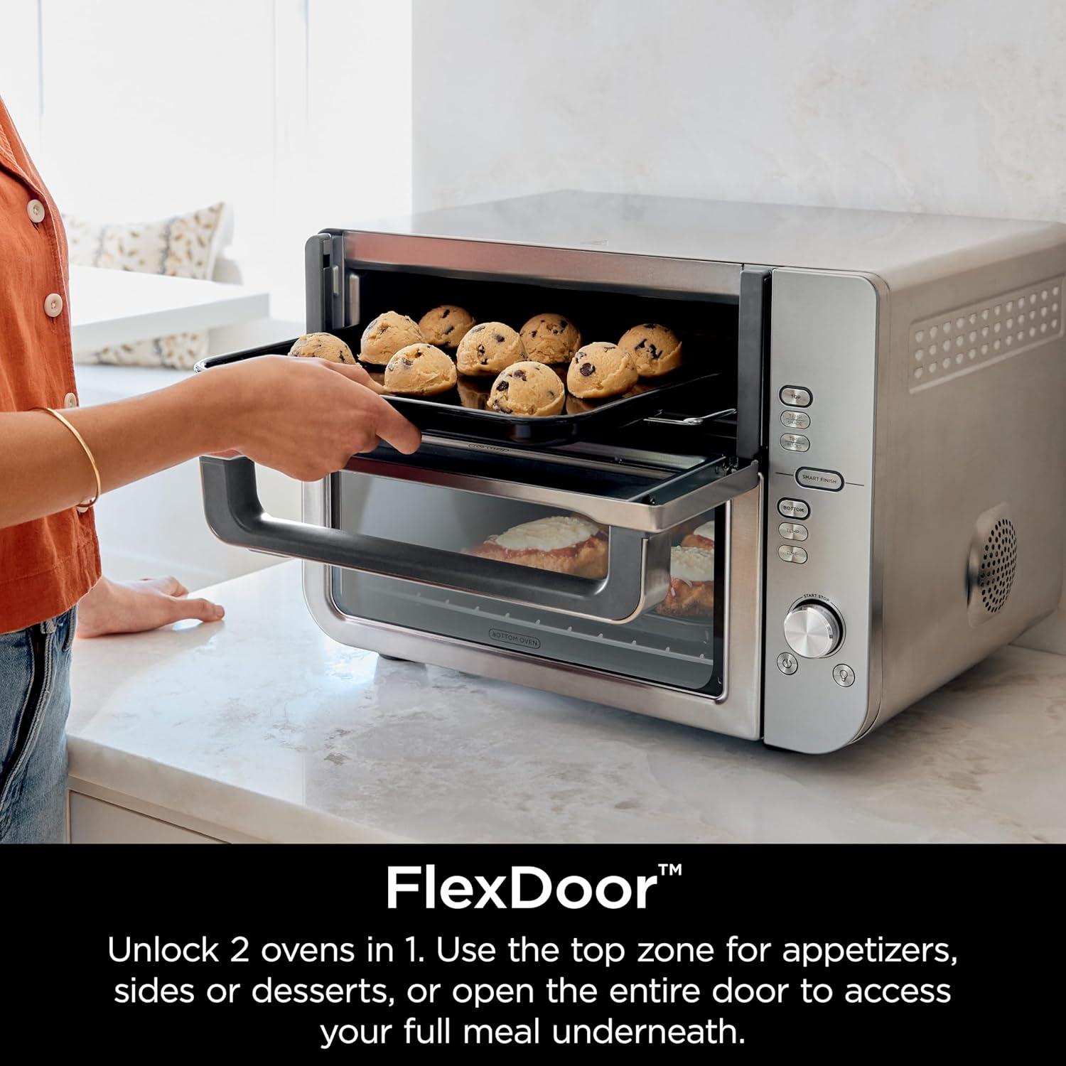 imageNinja Air Fryer Toaster Oven Combo Double Stack XL 12in1 Fits 45 lb Chicken amp 6lbs of Wings Smart Finish Cook 2 Different Meals at Same Time Countertop Oven Stainless Steel DCT601Stainless 12in1