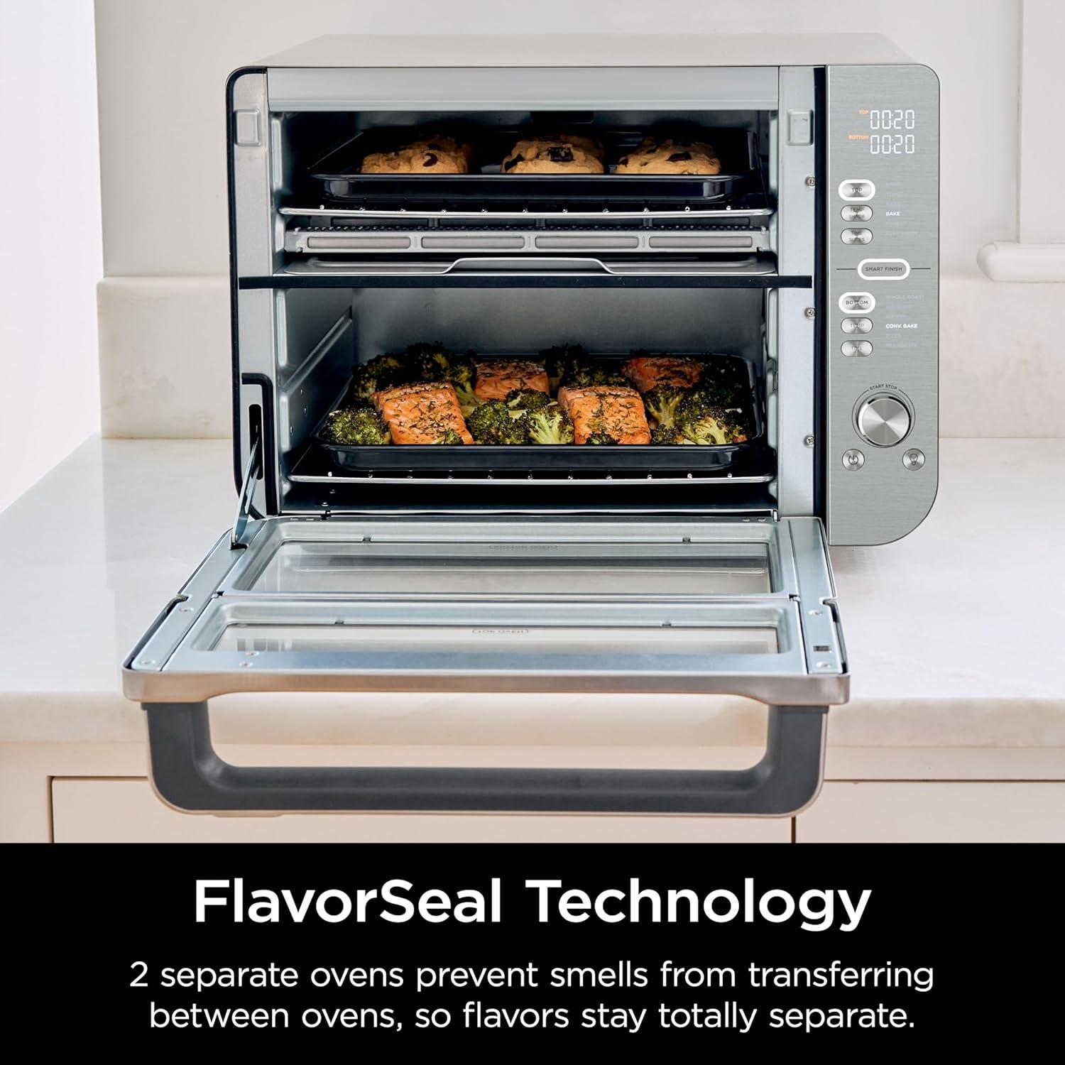 imageNinja Air Fryer Toaster Oven Combo Double Stack XL 12in1 Fits 45 lb Chicken amp 6lbs of Wings Smart Finish Cook 2 Different Meals at Same Time Countertop Oven Stainless Steel DCT601Stainless 12in1