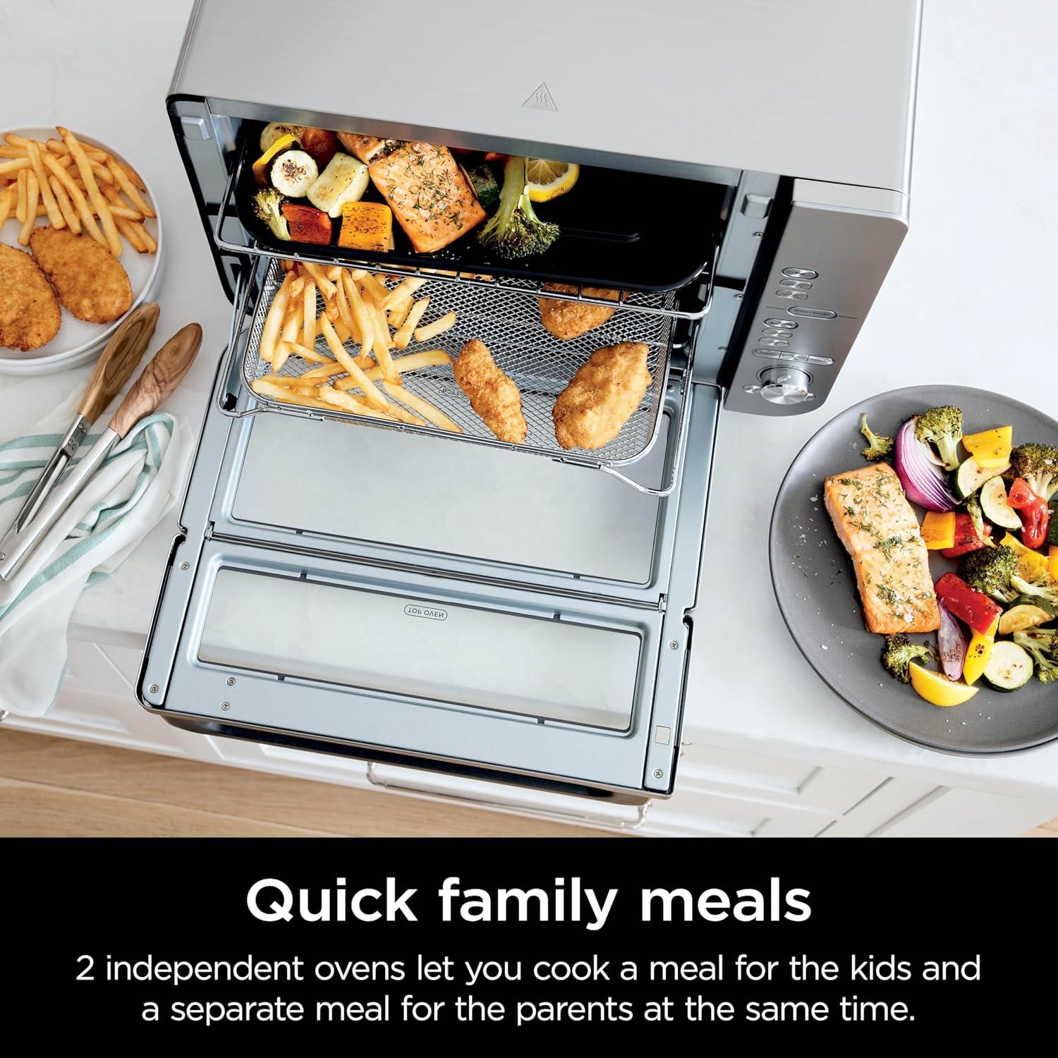 imageNinja Air Fryer Toaster Oven Combo Double Stack XL 12in1 Fits 45 lb Chicken amp 6lbs of Wings Smart Finish Cook 2 Different Meals at Same Time Countertop Oven Stainless Steel DCT601Stainless 12in1 with Thermometer