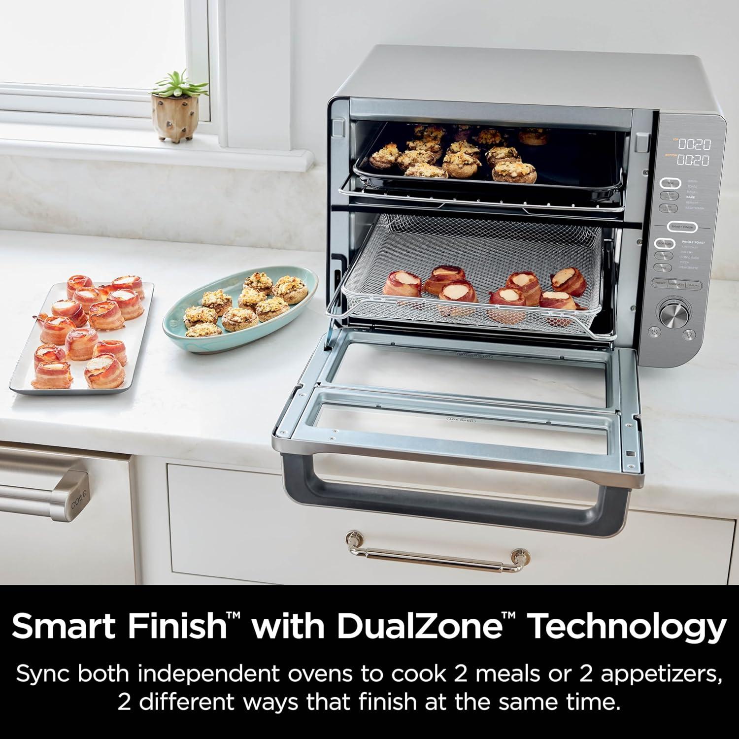 imageNinja Air Fryer Toaster Oven Combo Double Stack XL 12in1 Fits 45 lb Chicken amp 6lbs of Wings Smart Finish Cook 2 Different Meals at Same Time Countertop Oven Stainless Steel DCT601Stainless 12in1 with Thermometer