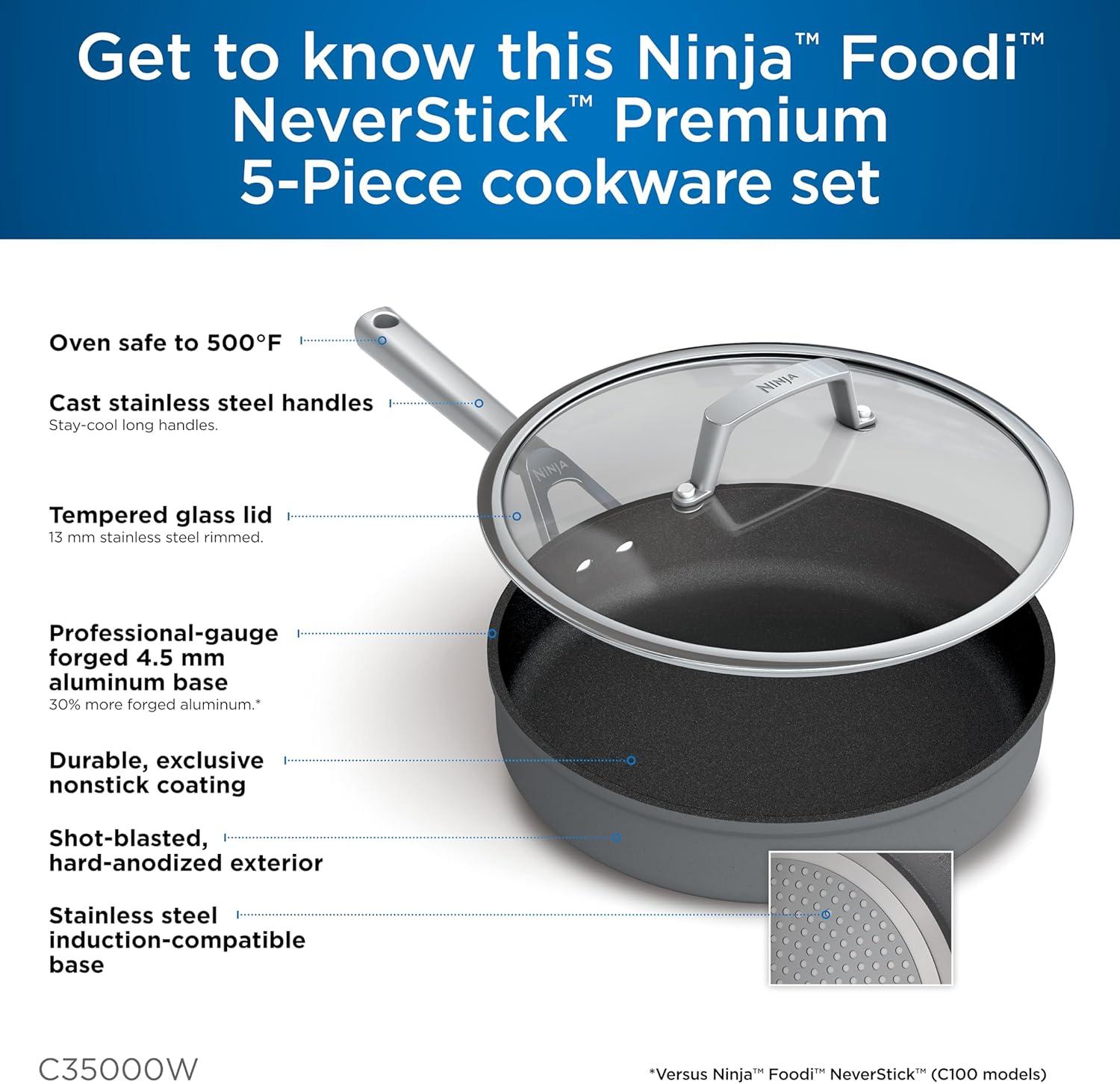 imageNinja C35000W Foodi NeverStick Premium HardAnodized 5Piece Cookware Set BlackPremium