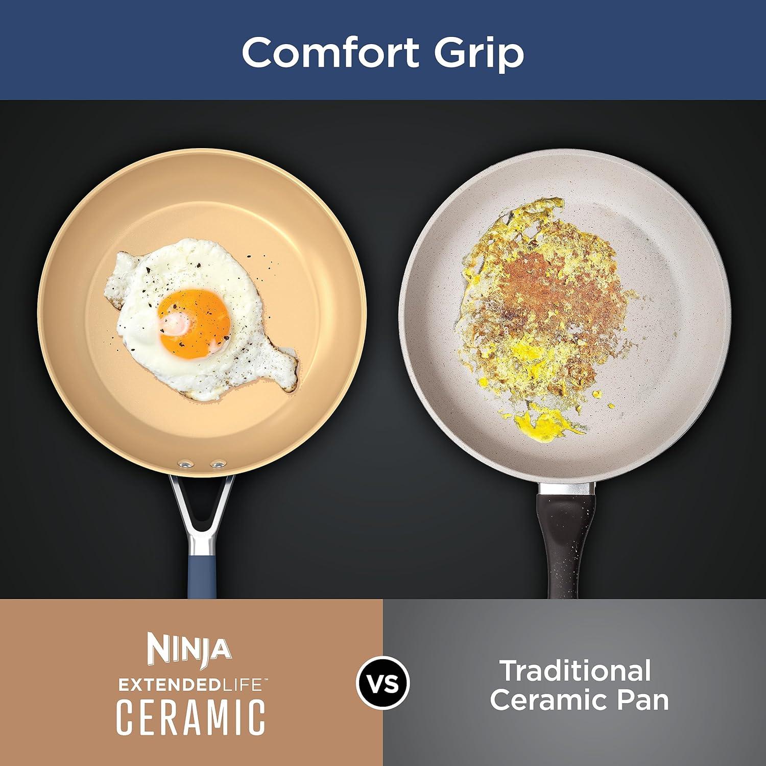 imageNinja Ceramic Cookware Set Extended Life 11Piece Kitchen Cookware Sets with Comfort Grip Nonstick Fry Pans Pots PTFE Free Oven amp Dishwasher Safe Stovetop Compatible Navy Blue CW490111025 Blue Fry Pan