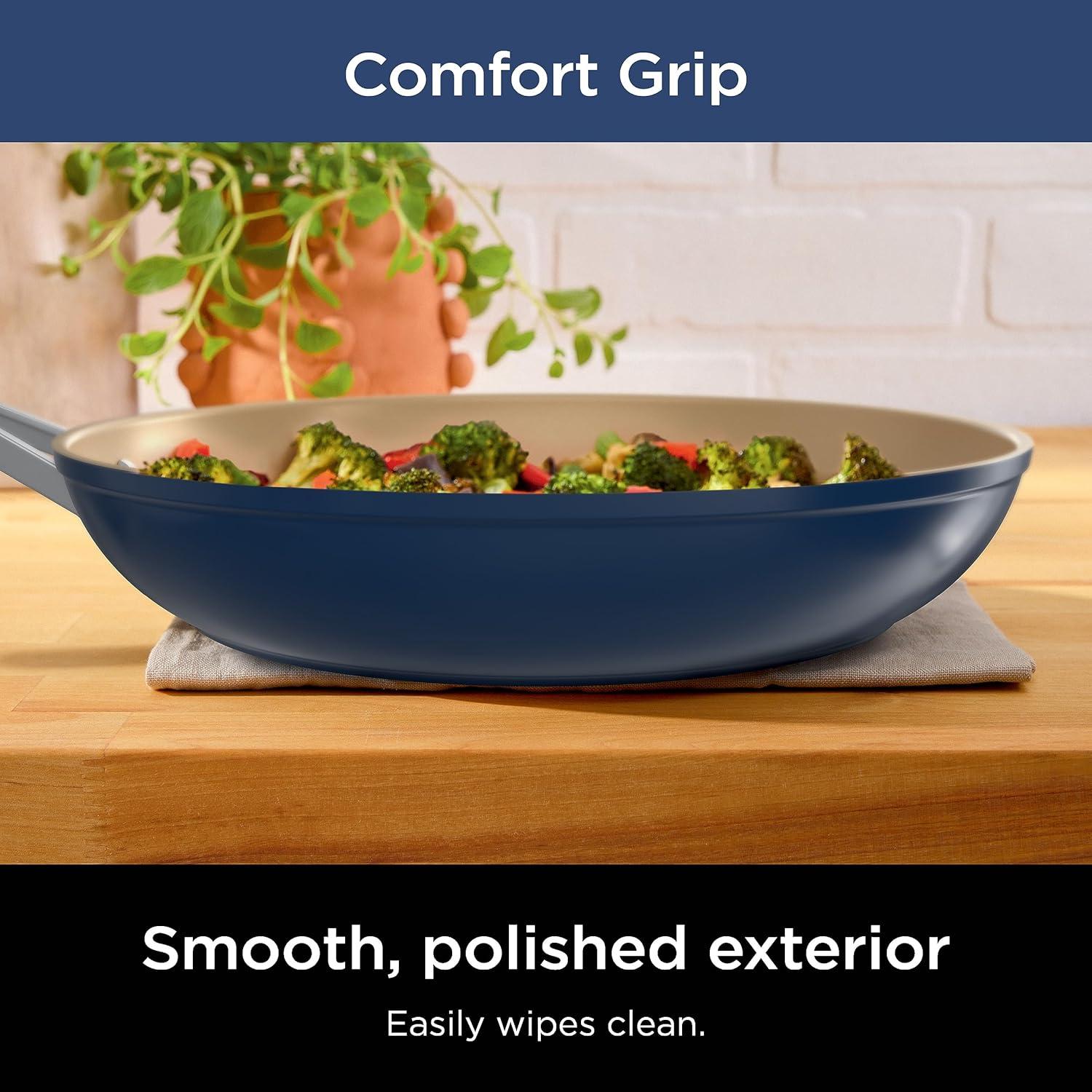 imageNinja Ceramic Cookware Set Extended Life 11Piece Kitchen Cookware Sets with Comfort Grip Nonstick Fry Pans Pots PTFE Free Oven amp Dishwasher Safe Stovetop Compatible Navy Blue CW490111025 Blue Fry Pan