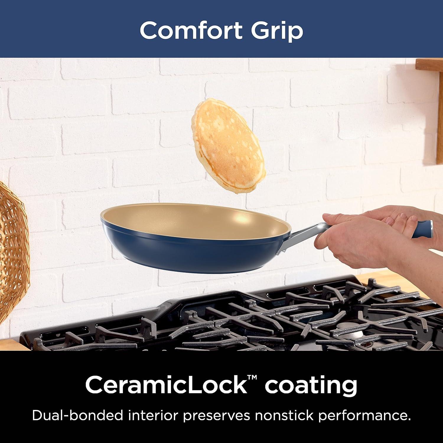 imageNinja Ceramic Cookware Set Extended Life 11Piece Kitchen Cookware Sets with Comfort Grip Nonstick Fry Pans Pots PTFE Free Oven amp Dishwasher Safe Stovetop Compatible Navy Blue CW490111025 Blue Fry Pan